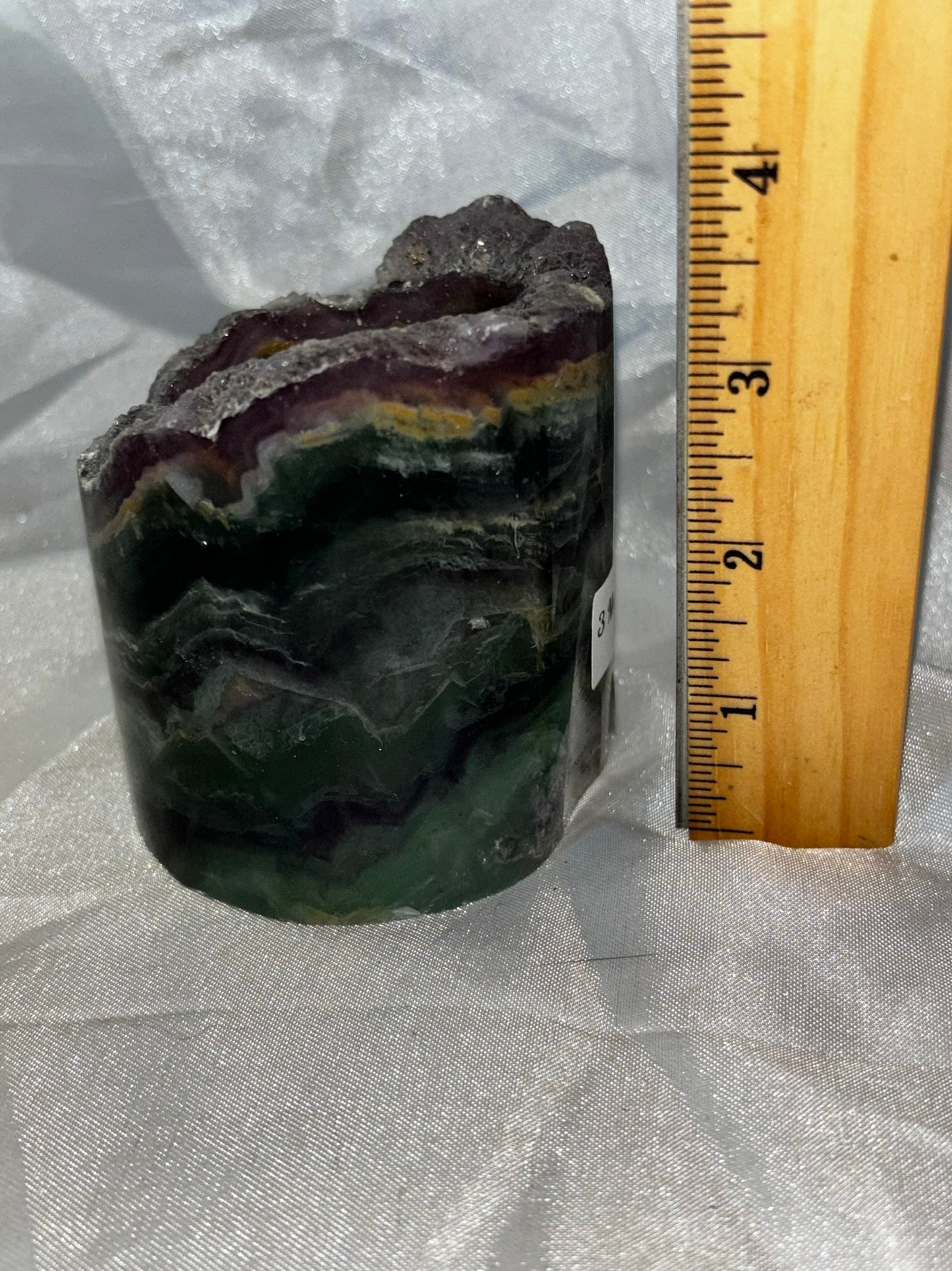 Fluorite Hollow Column, for tea light or light stand 7A - Rainbow colors