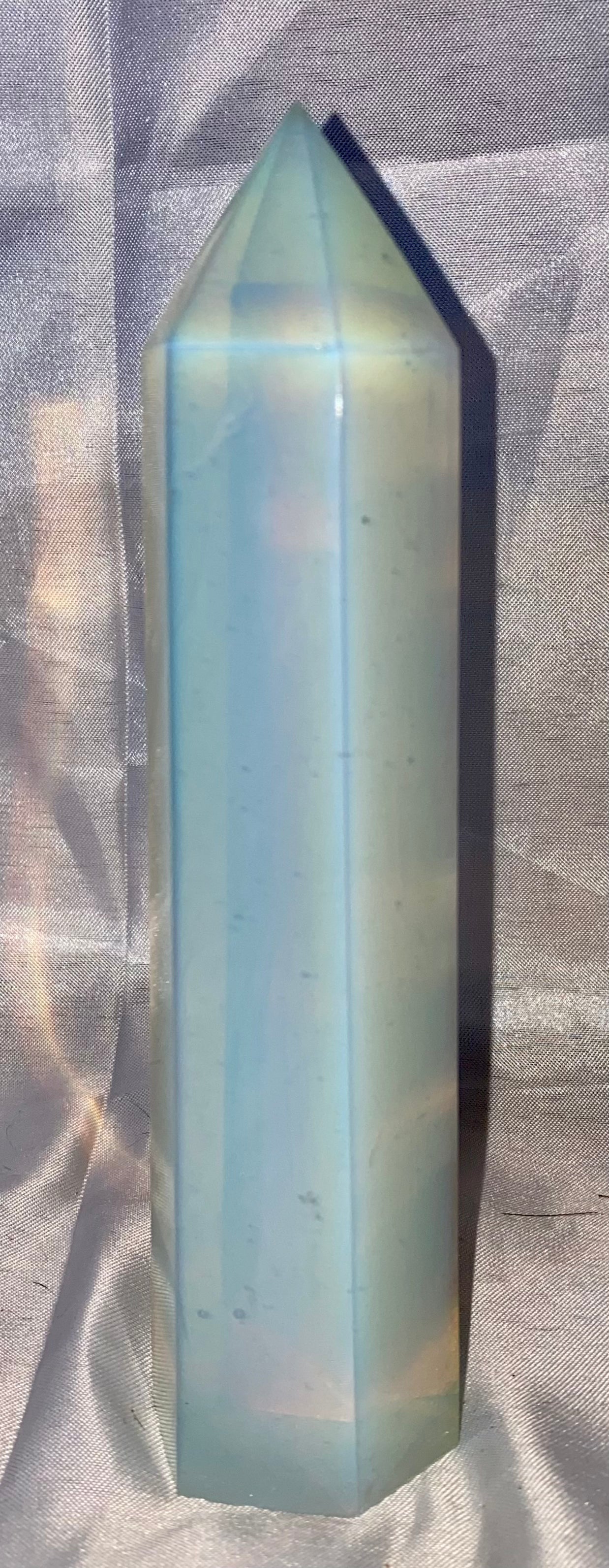 Opalite Tower m5 - polished white and multicolored manmade stone sculpture