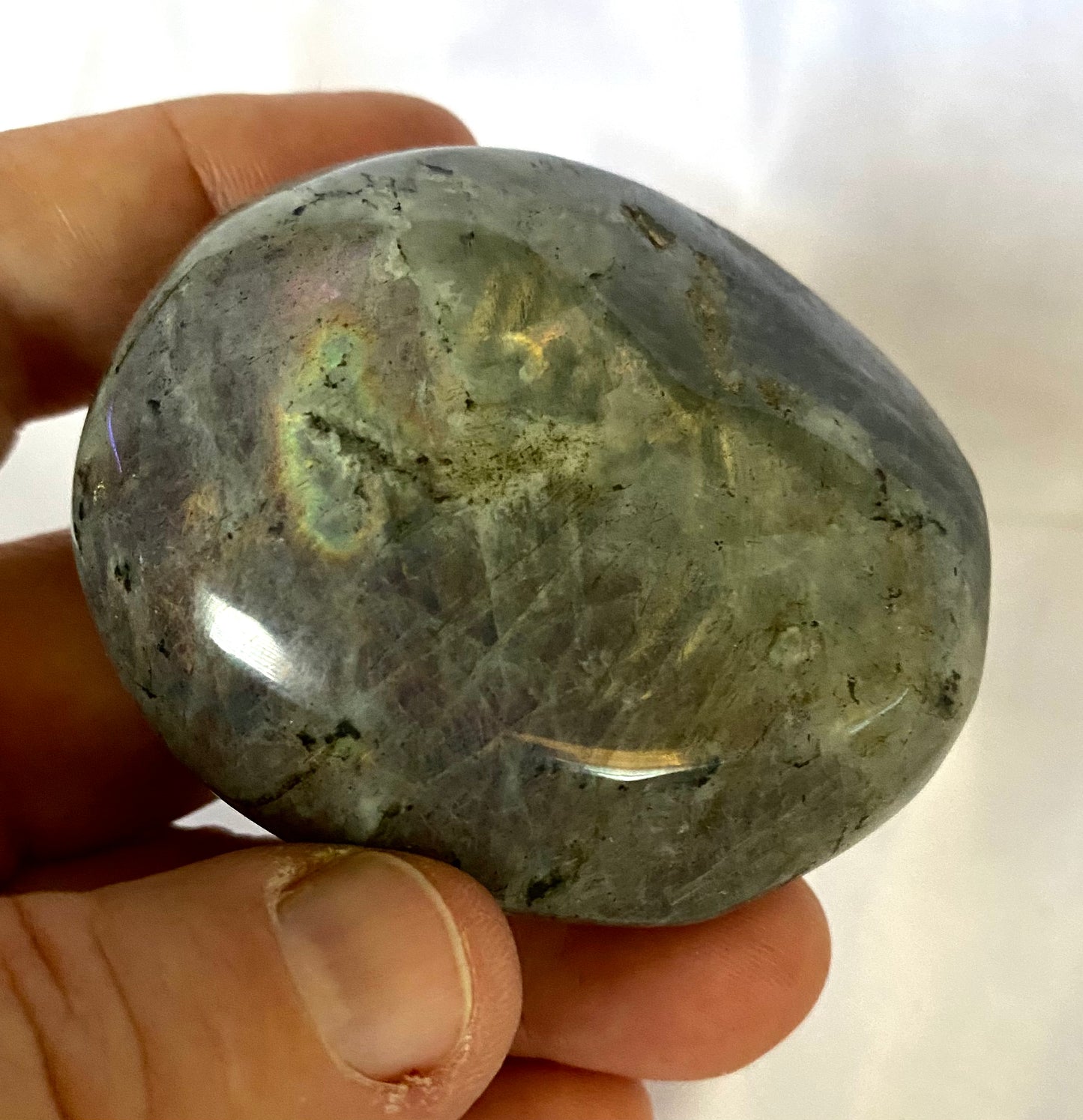Labradorite Palm Stone 5L - polished blue pink flash stone sculpture