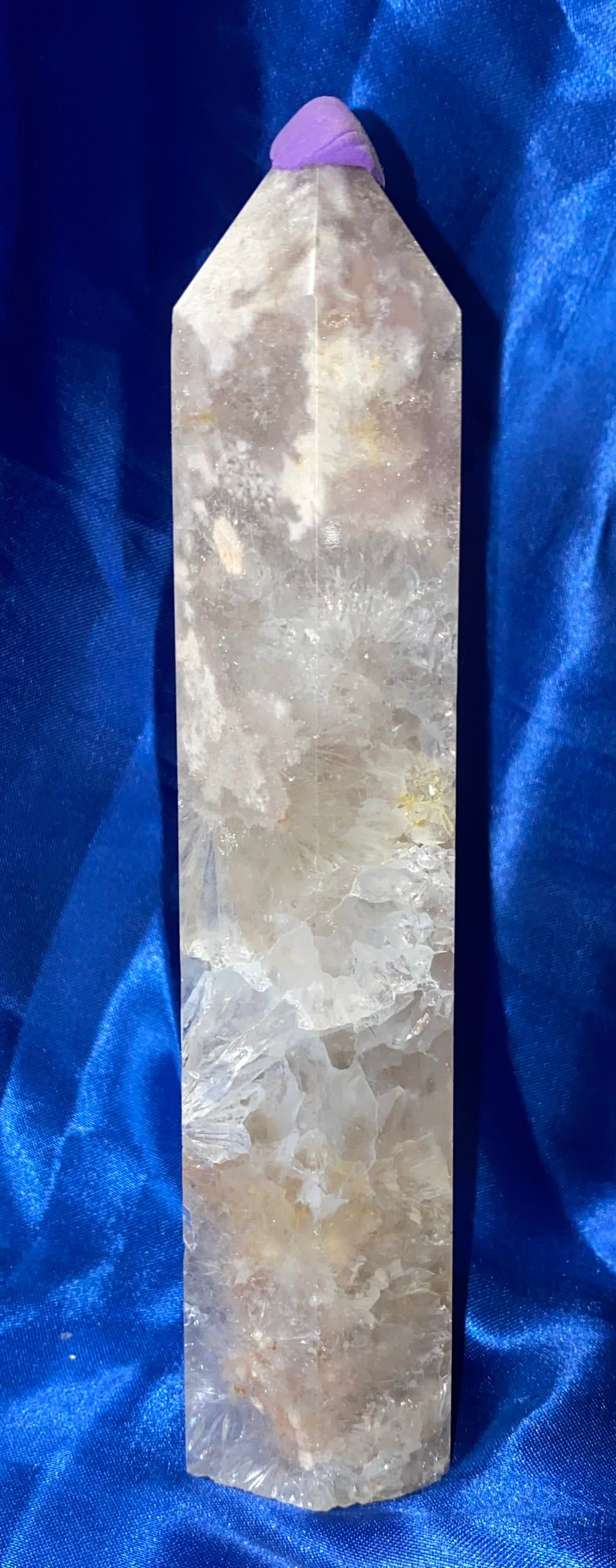 Flower Agate Tower m2 - blue gray pink white polished stone crystal sculpture obelisk