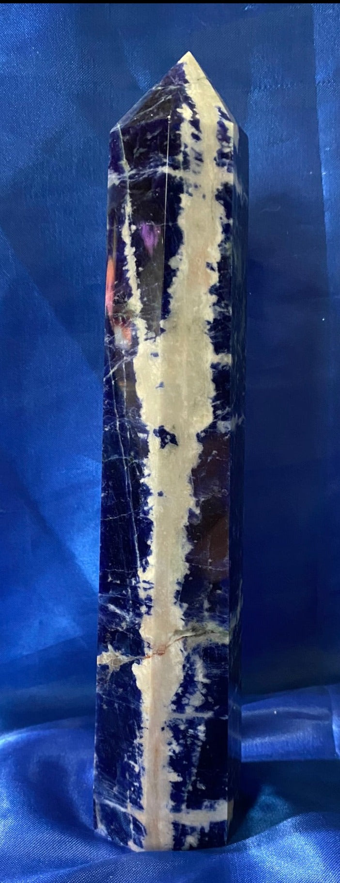 Sodalite Tower - large blue & white stone sculpture obelisk