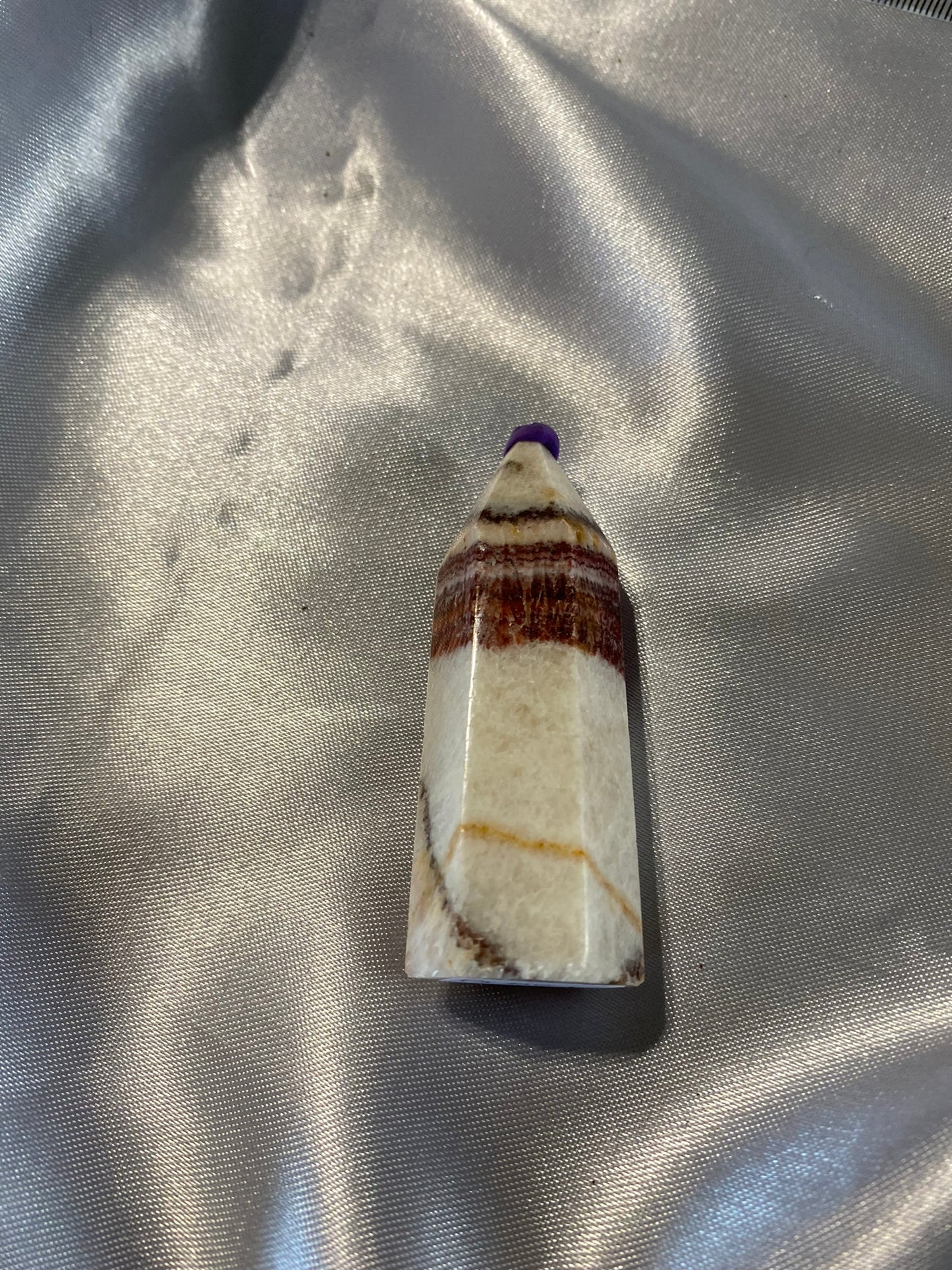 Banded Calcite Point - polished brown cream white stone mini-tower sculpture