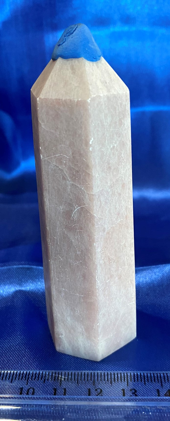 Pink Opal Point 1m - polished pink white stone mini-tower sculpture