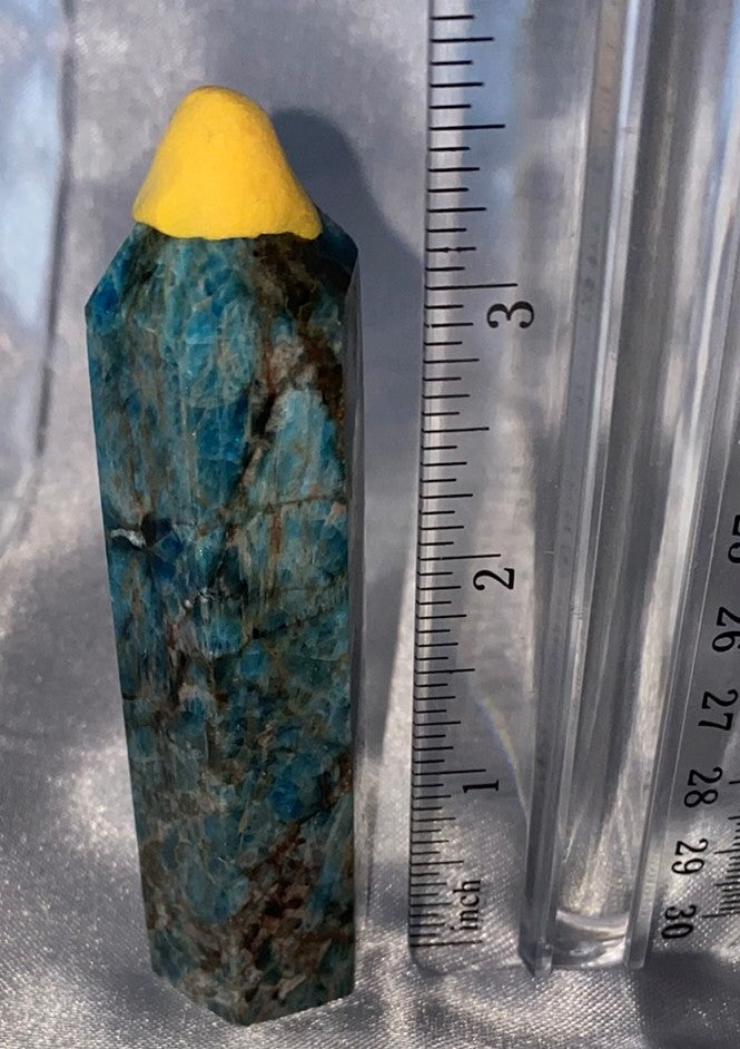 Apatite Point m1 - polished blue green stone mini-tower sculpture