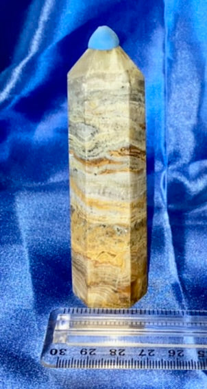 Bumble Bee Jasper Point - yellow brown gray polished stone mini-tower sculpture