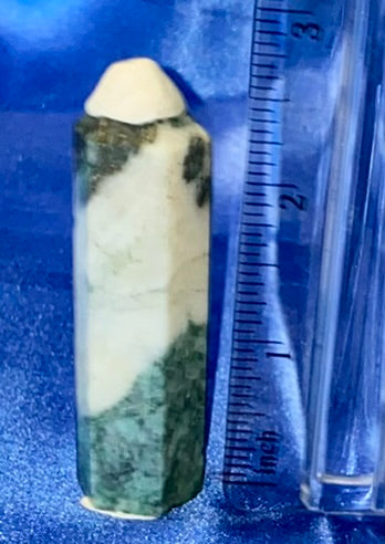 Green Pyrite Point - polished green white silver stone mini-tower sculpture
