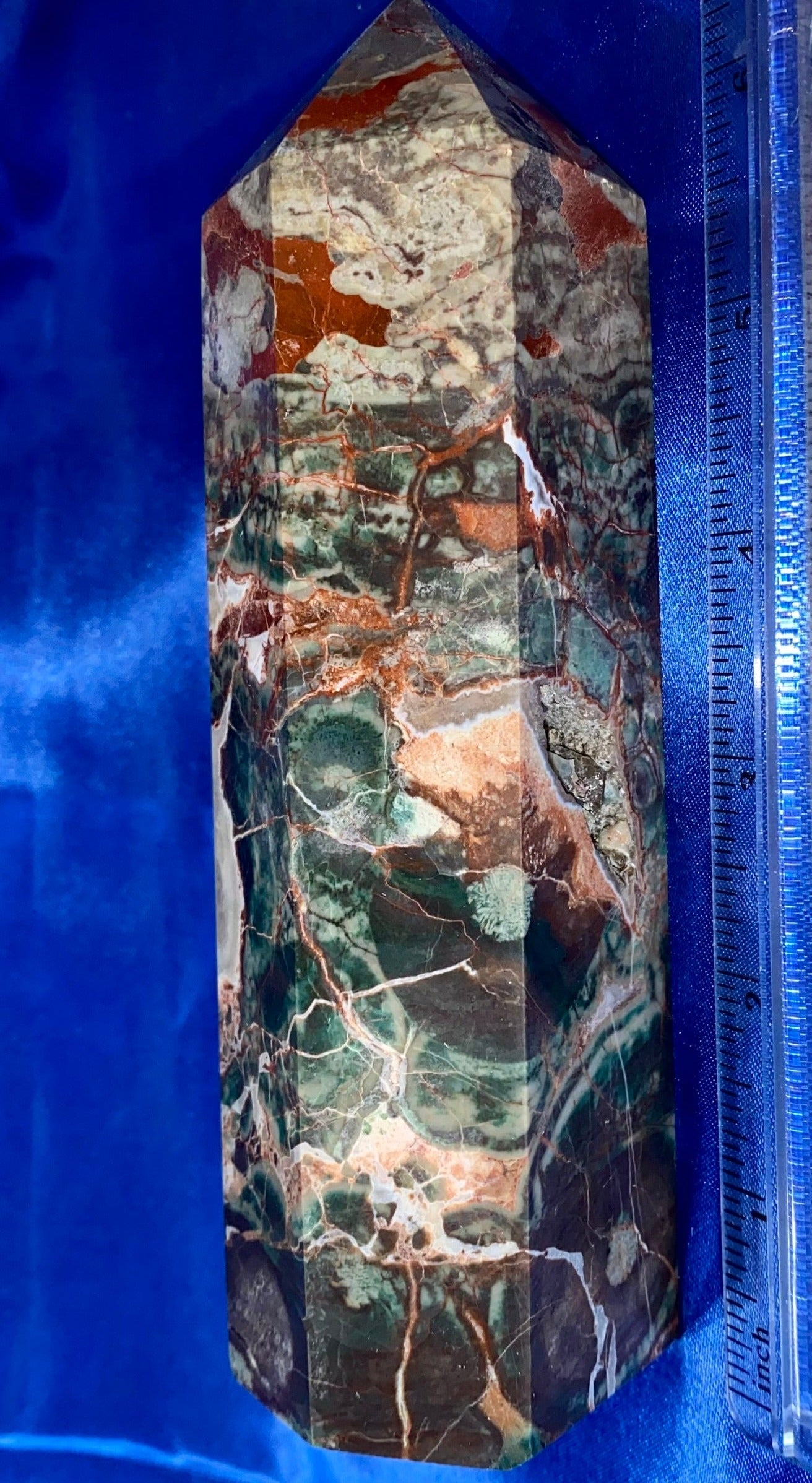 Brecciated Jasper Tower m1 - polished red blue black orange stone sculpture