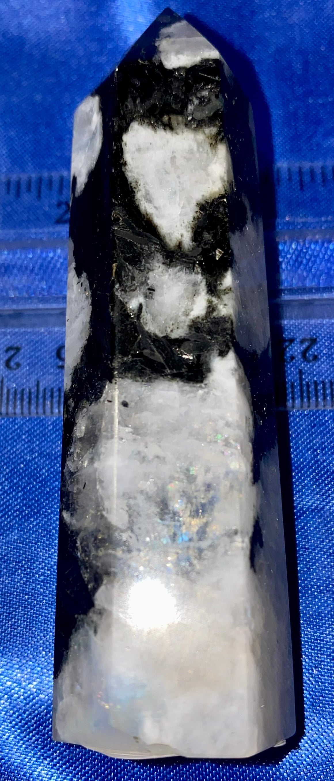 Blue Moonlight/Moonstone Point s1 - polished stone mini-tower sculpture