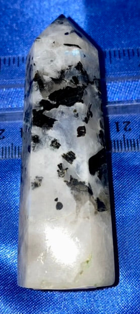 Blue Moonlight/Moonstone Point s4 - polished stone mini-tower sculpture