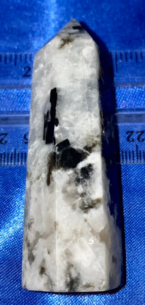 Blue Moonlight/Moonstone Point s5 - polished stone mini-tower sculpture