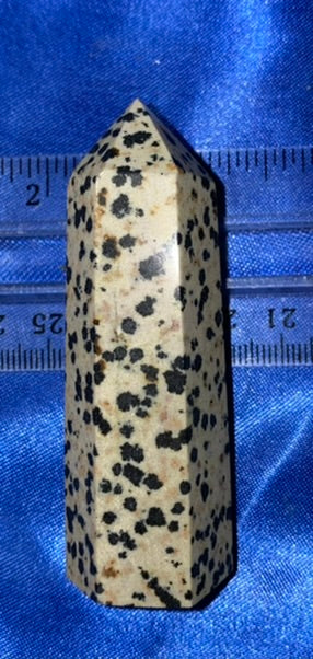 Dalmatian Jasper Point m1,2 - spotted black cream white polished stone sculpture