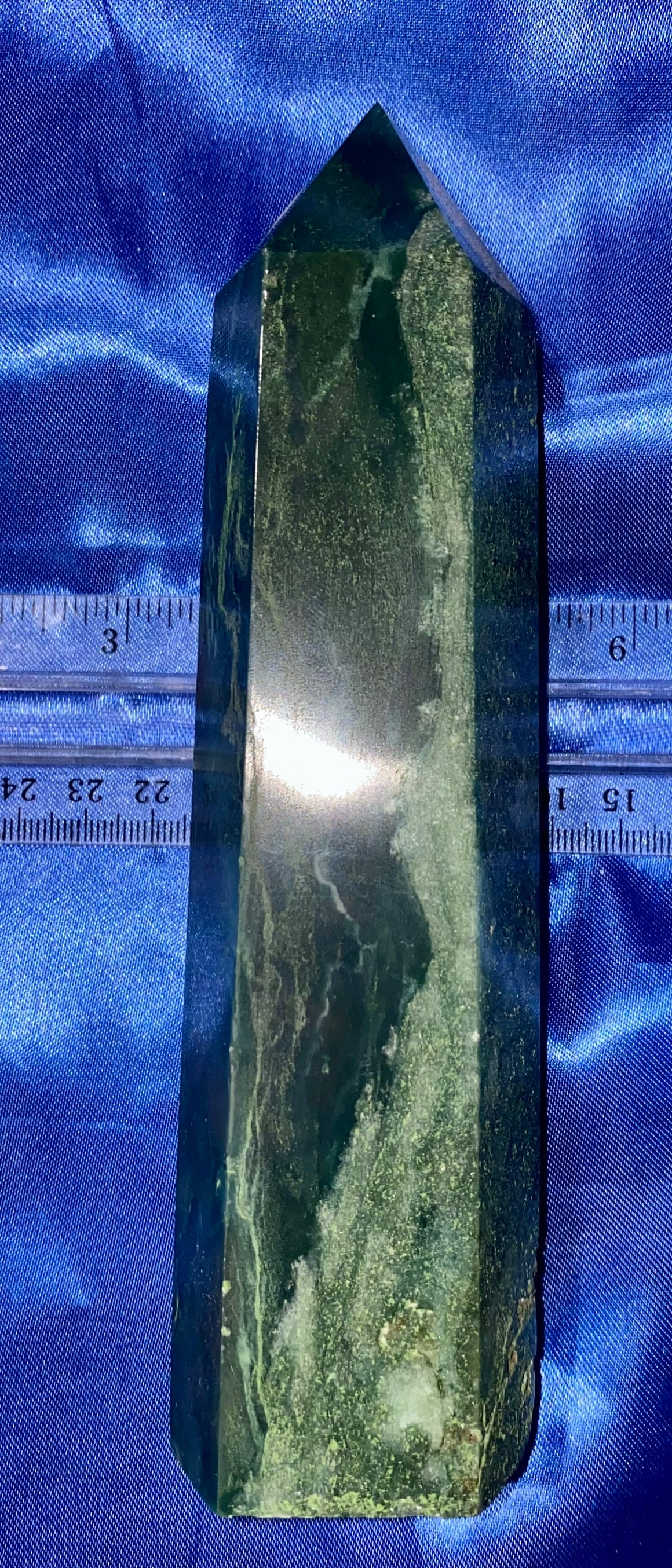 Green Agate Tower - polished stone sculpture