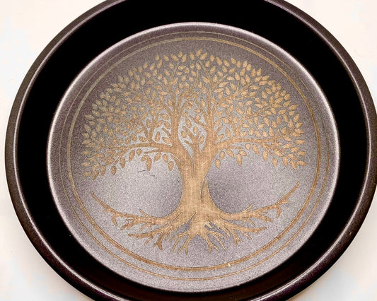 Black Metal Tray with Golden Tree of Life (AKA The World Tree, Yggdrasil, Mímameiðr) Etching