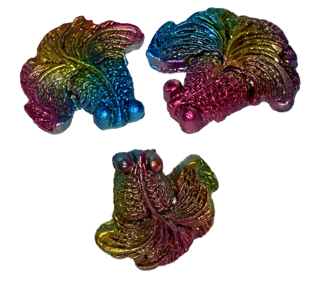 Bismuth Fancy Koi (Goldfish) Figurine - shiny multicolored stone metal sculpture