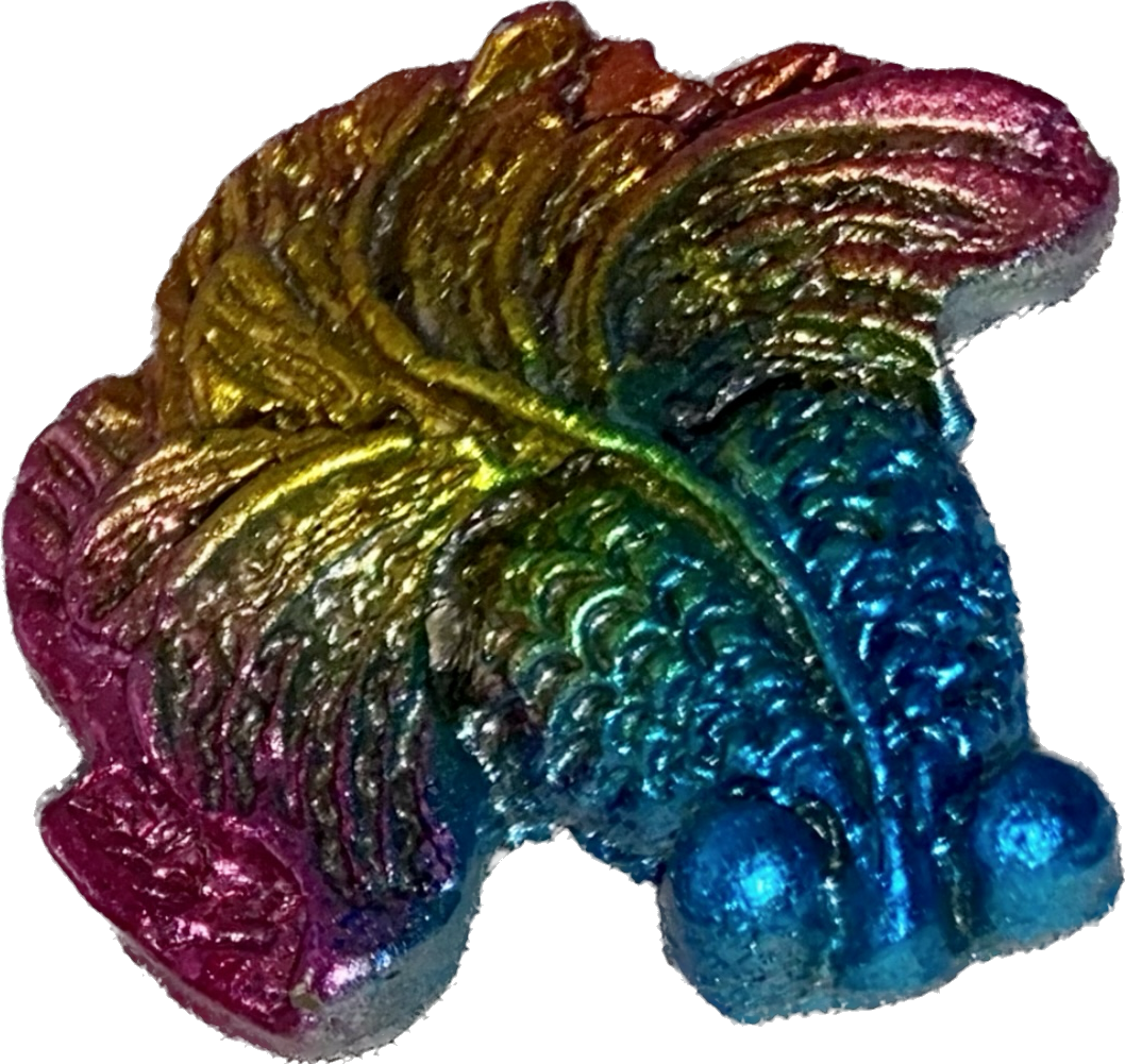 Bismuth Fancy Koi (Goldfish) Figurine - shiny multicolored stone metal sculpture