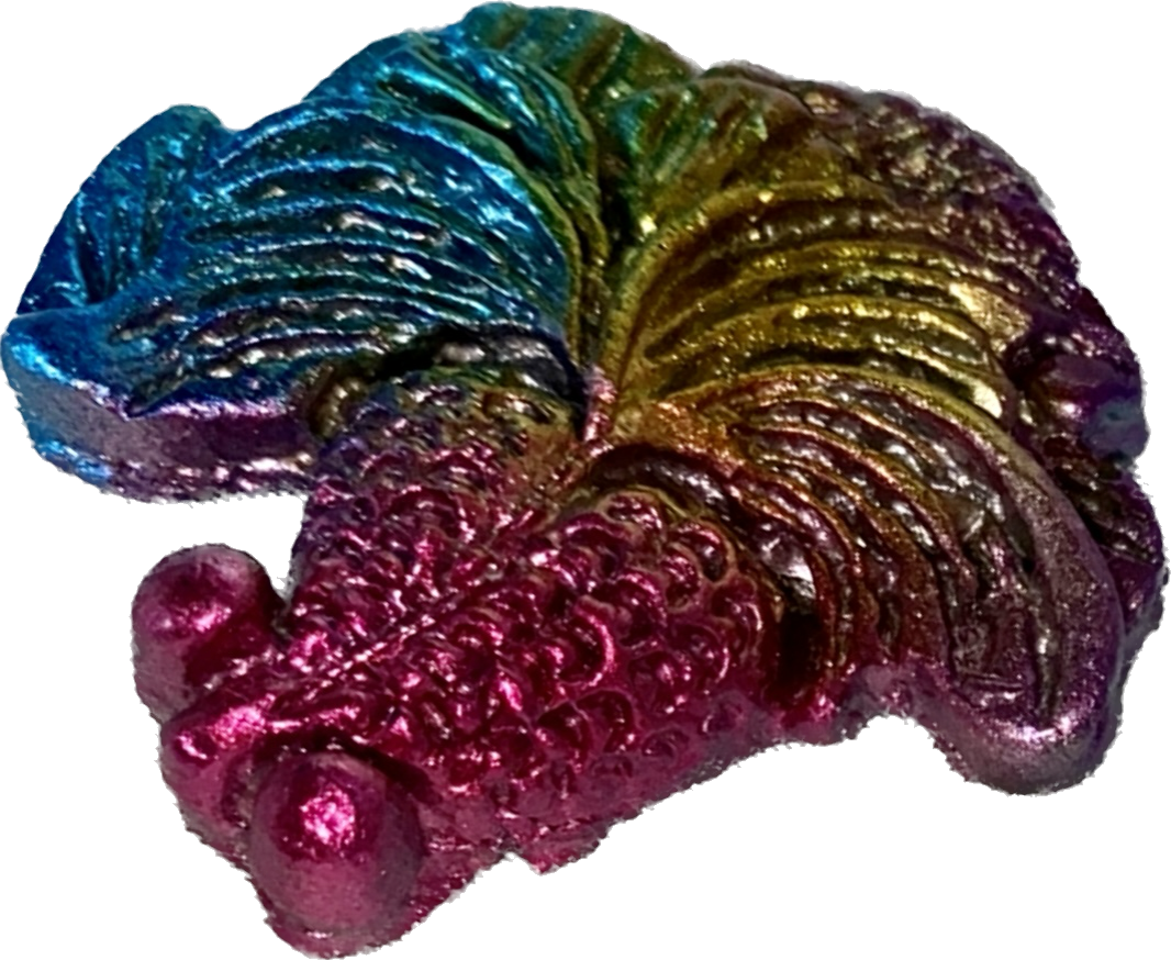 Bismuth Fancy Koi (Goldfish) Figurine - shiny multicolored stone metal sculpture