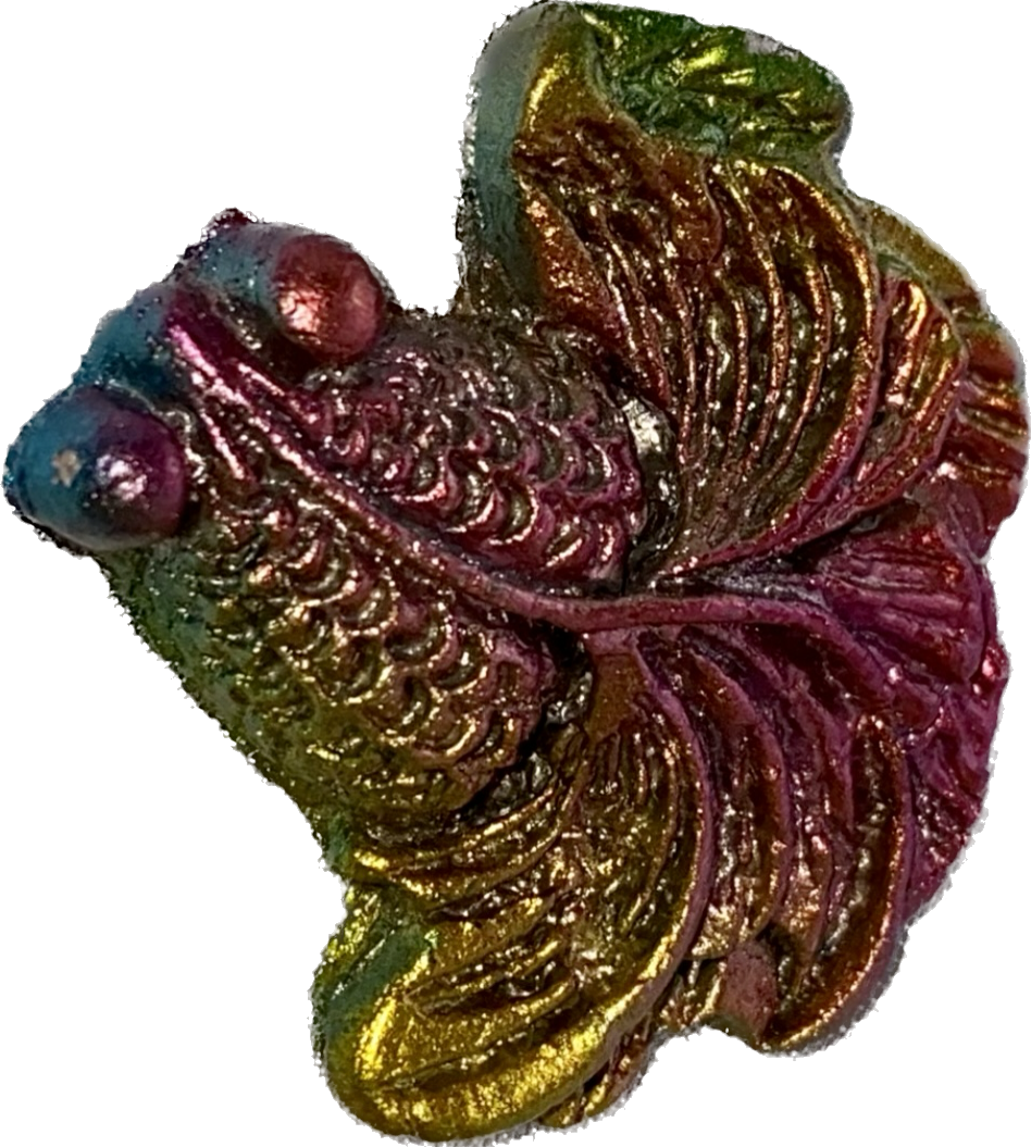 Bismuth Fancy Koi (Goldfish) Figurine - shiny multicolored stone metal sculpture