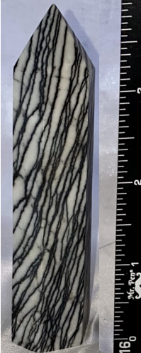 Spiderweb Jasper Point l1  - striped black cream white polished stone sculpture