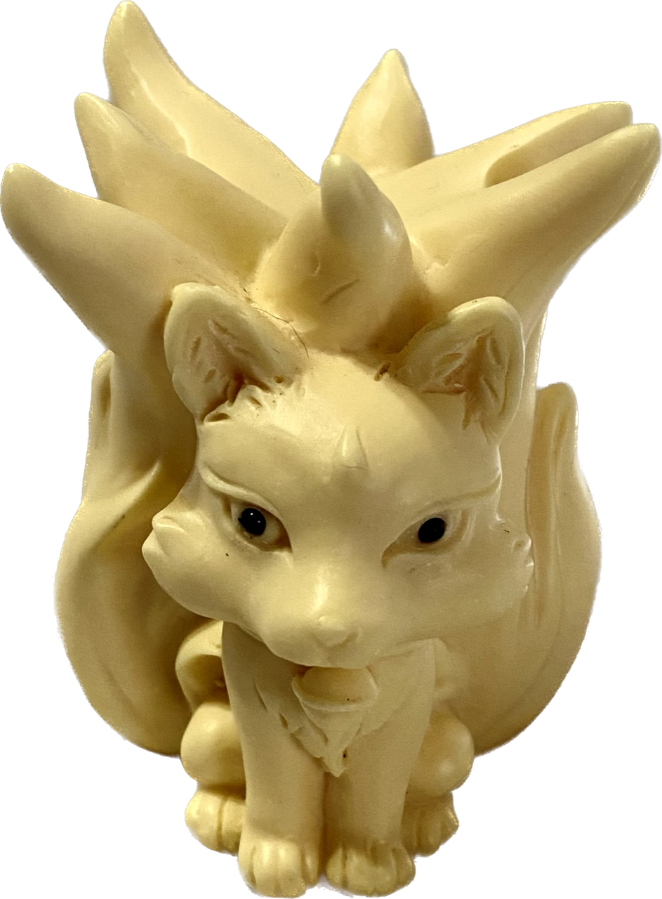 Larger 9-Tailed Fox Statue, Tagua Fruit (AKA Palm FruitIvory) - polished cream-colored sculpture