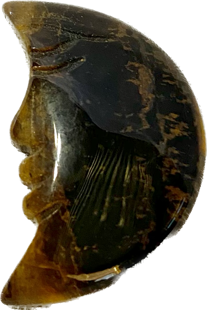 Tiger Eye Crescent Moon Face Figurine 1,2,3 - polished stone sculptures with flash