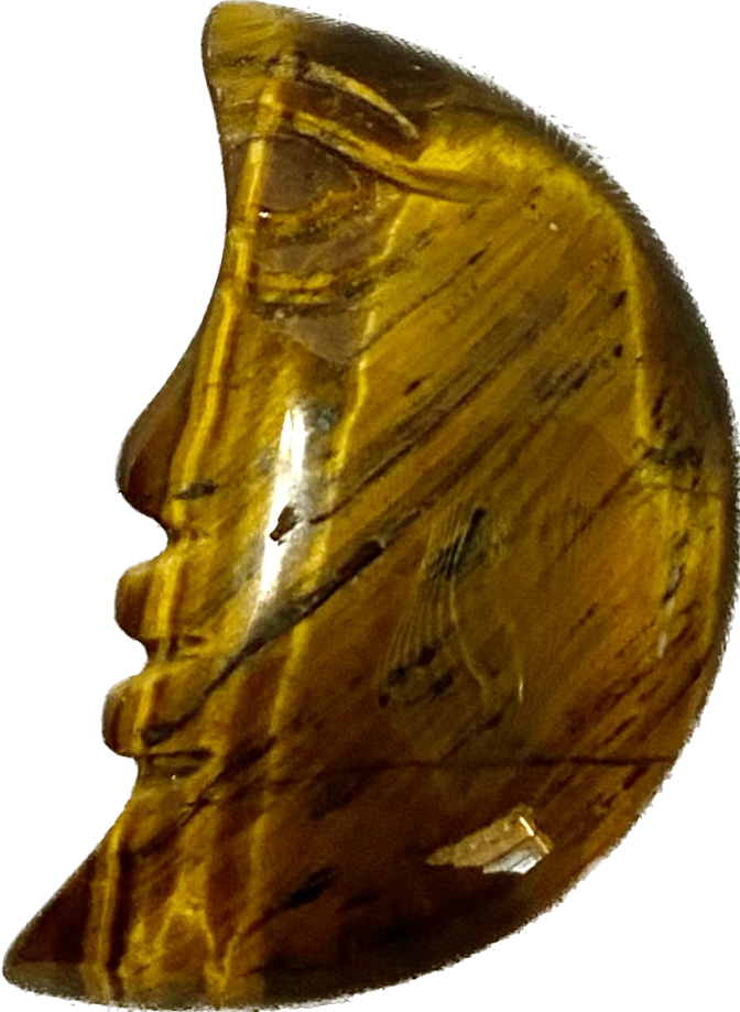 Tiger Eye Crescent Moon Face Figurine 1,2,3 - polished stone sculptures with flash