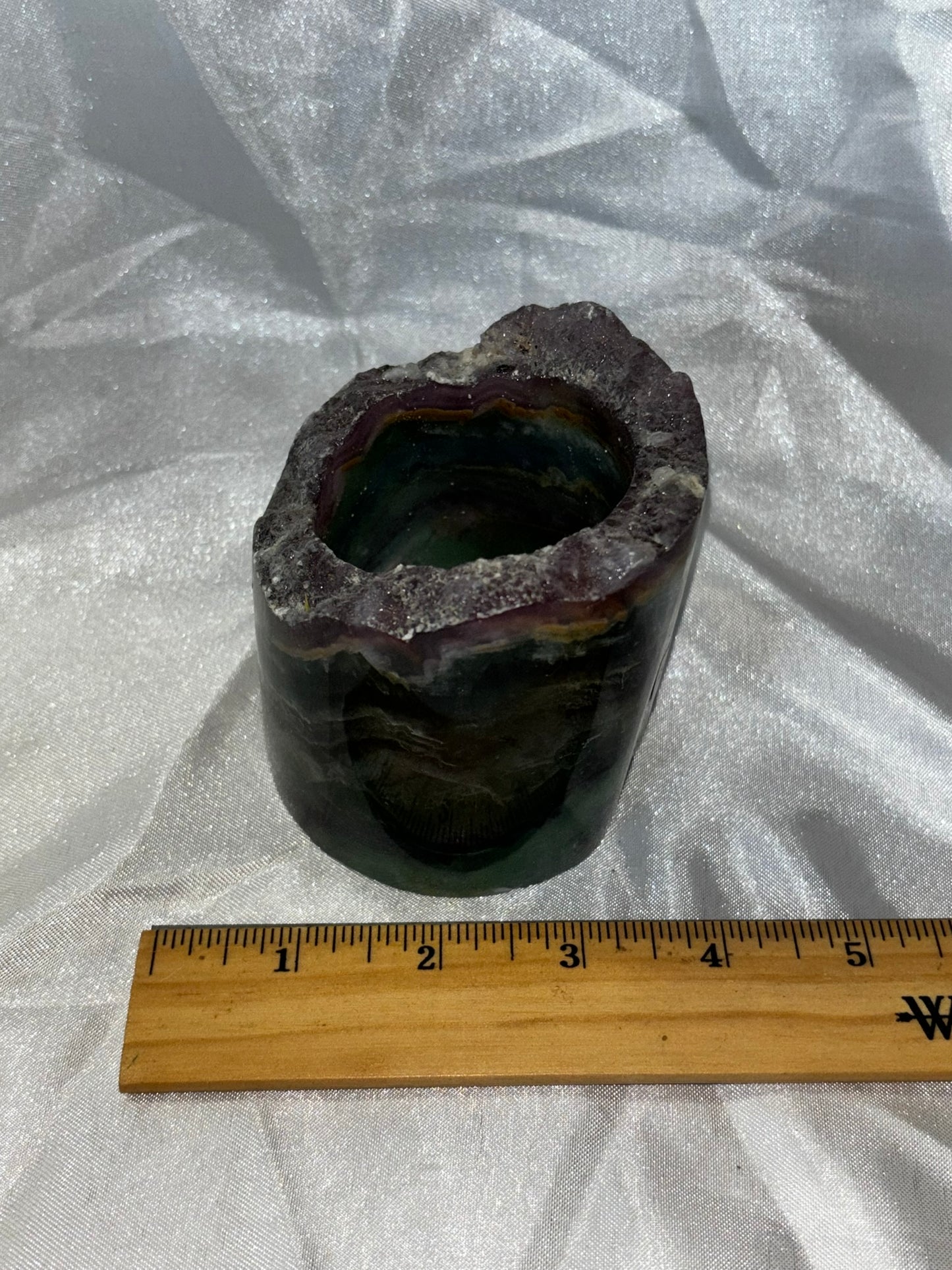 Fluorite Hollow Column, for tea light or light stand 8A-E - Rainbow colors