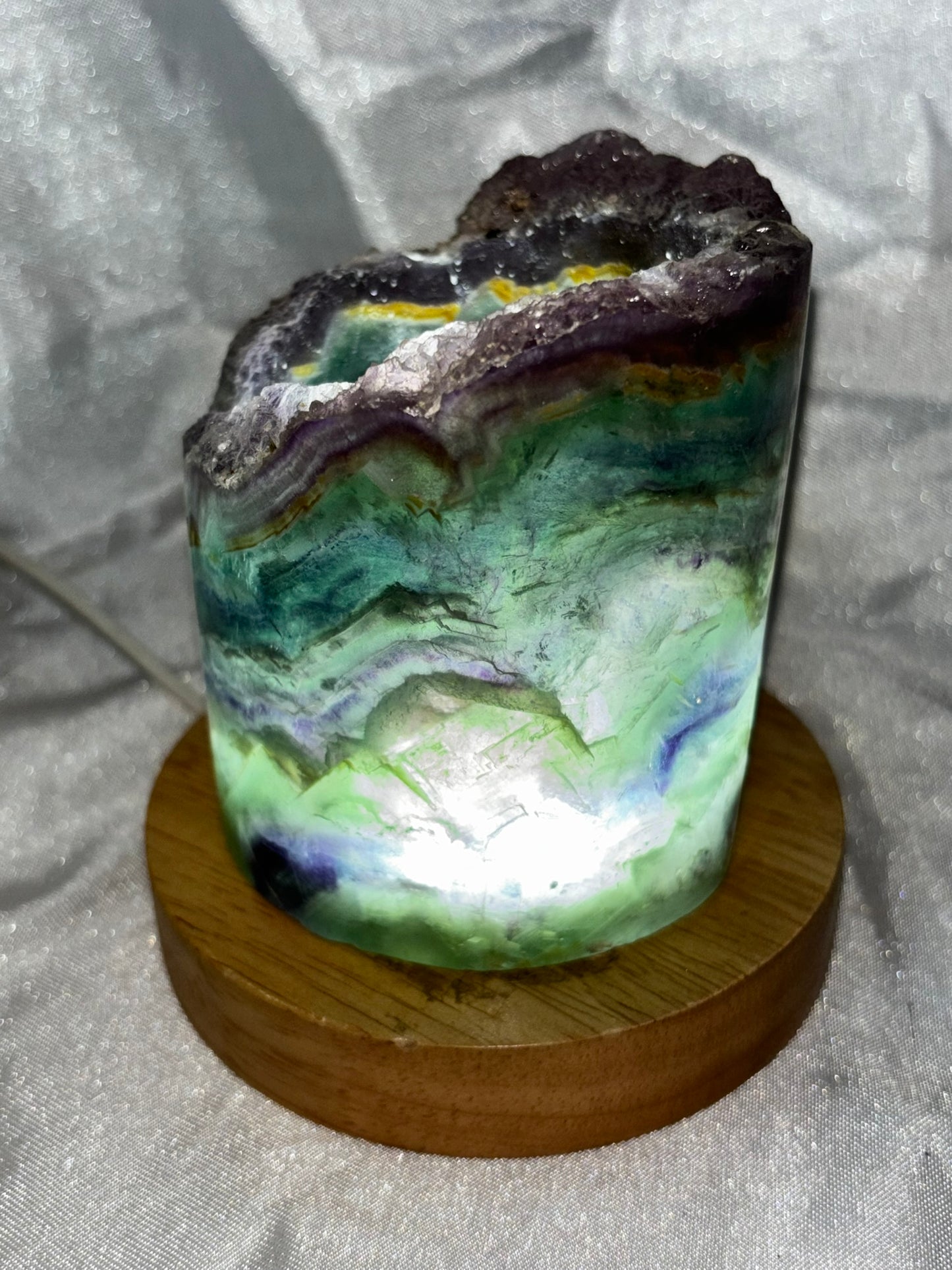 Fluorite Hollow Column, for tea light or light stand 8A-E - Rainbow colors