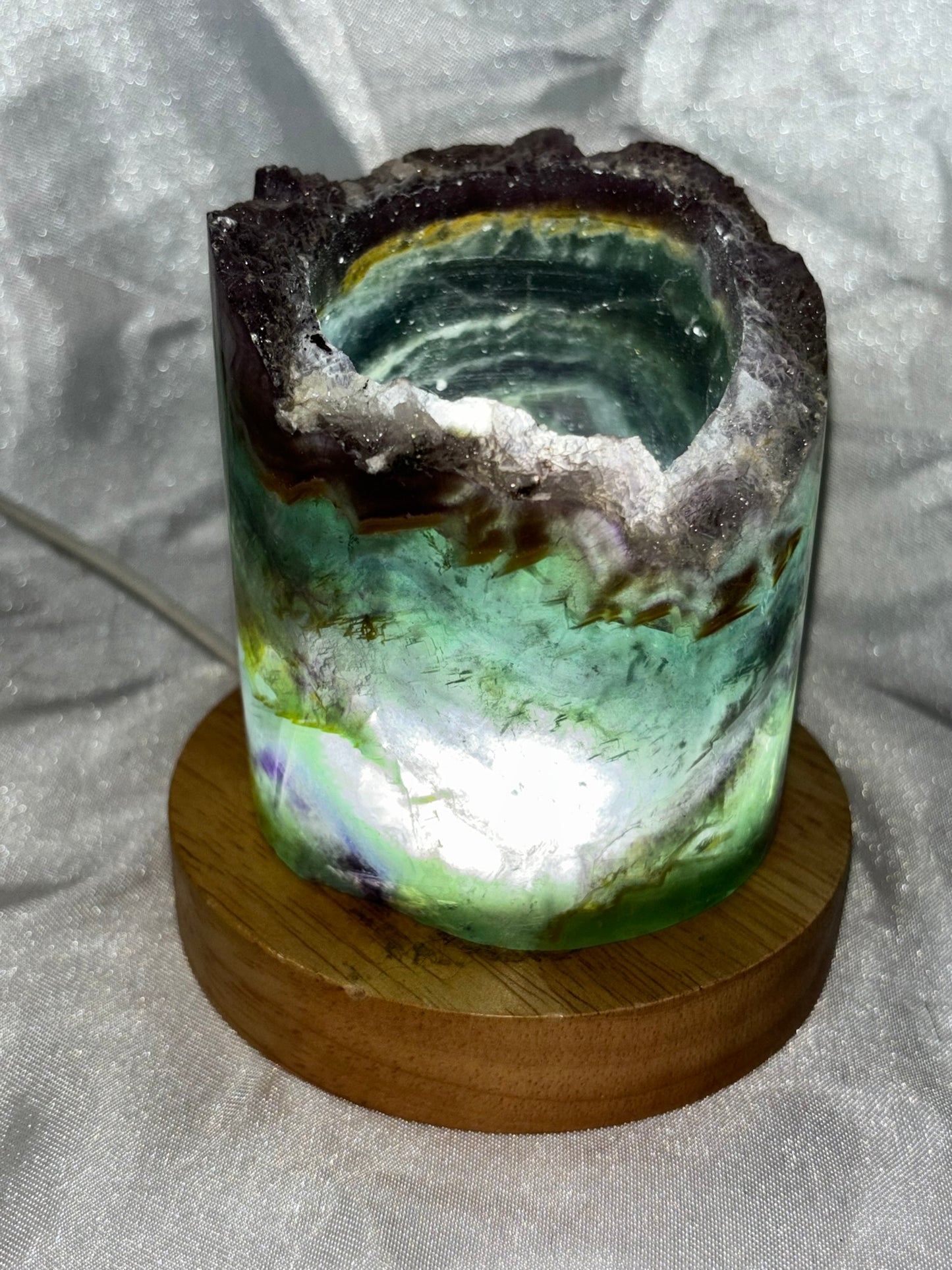 Fluorite Hollow Column, for tea light or light stand 8A-E - Rainbow colors