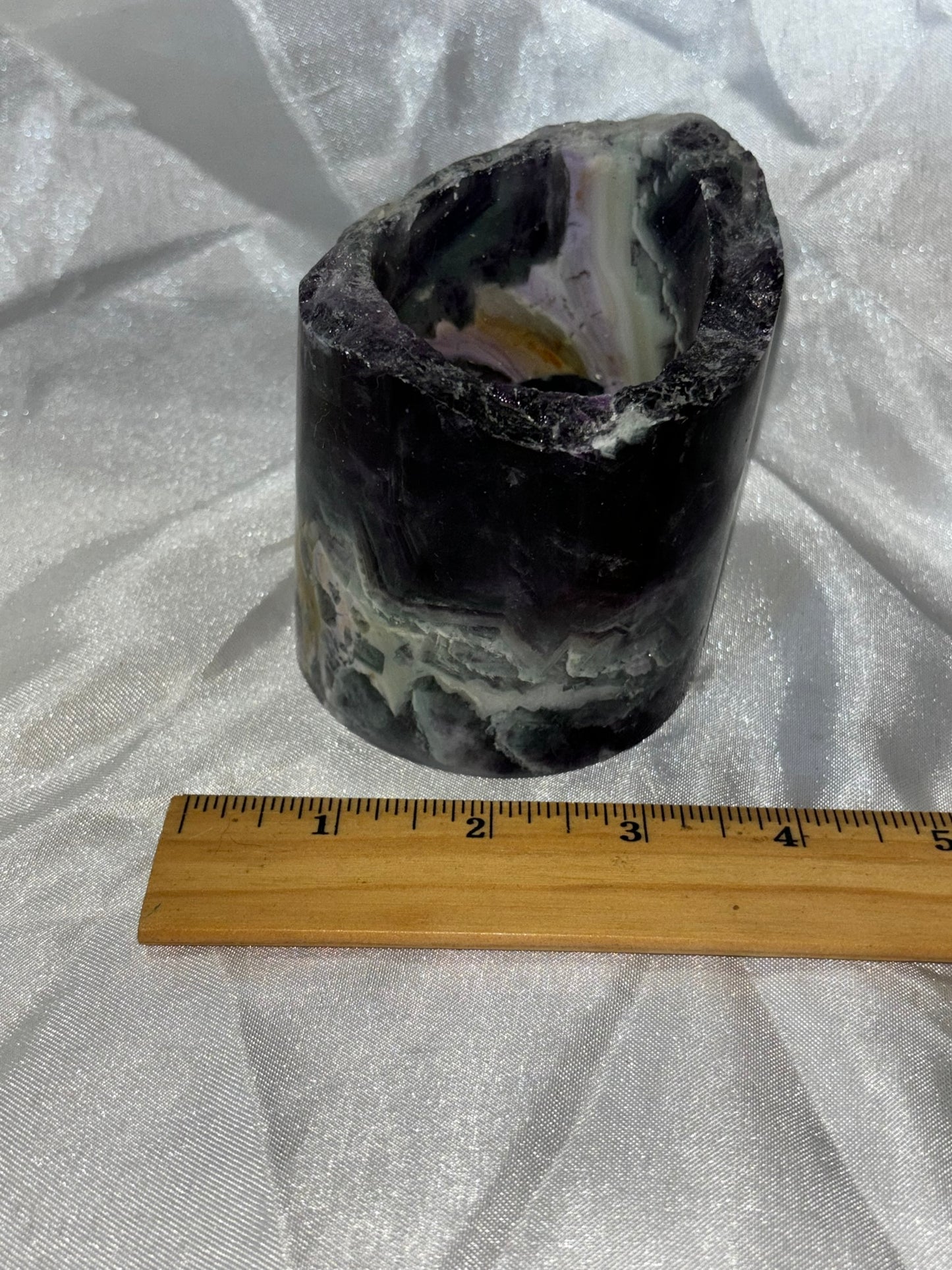 Fluorite Hollow Column, for tea light or light stand 8A-E - Rainbow colors