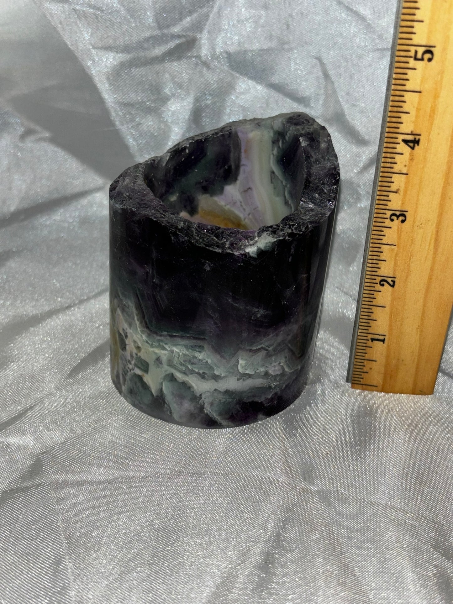 Fluorite Hollow Column, for tea light or light stand 8A-E - Rainbow colors