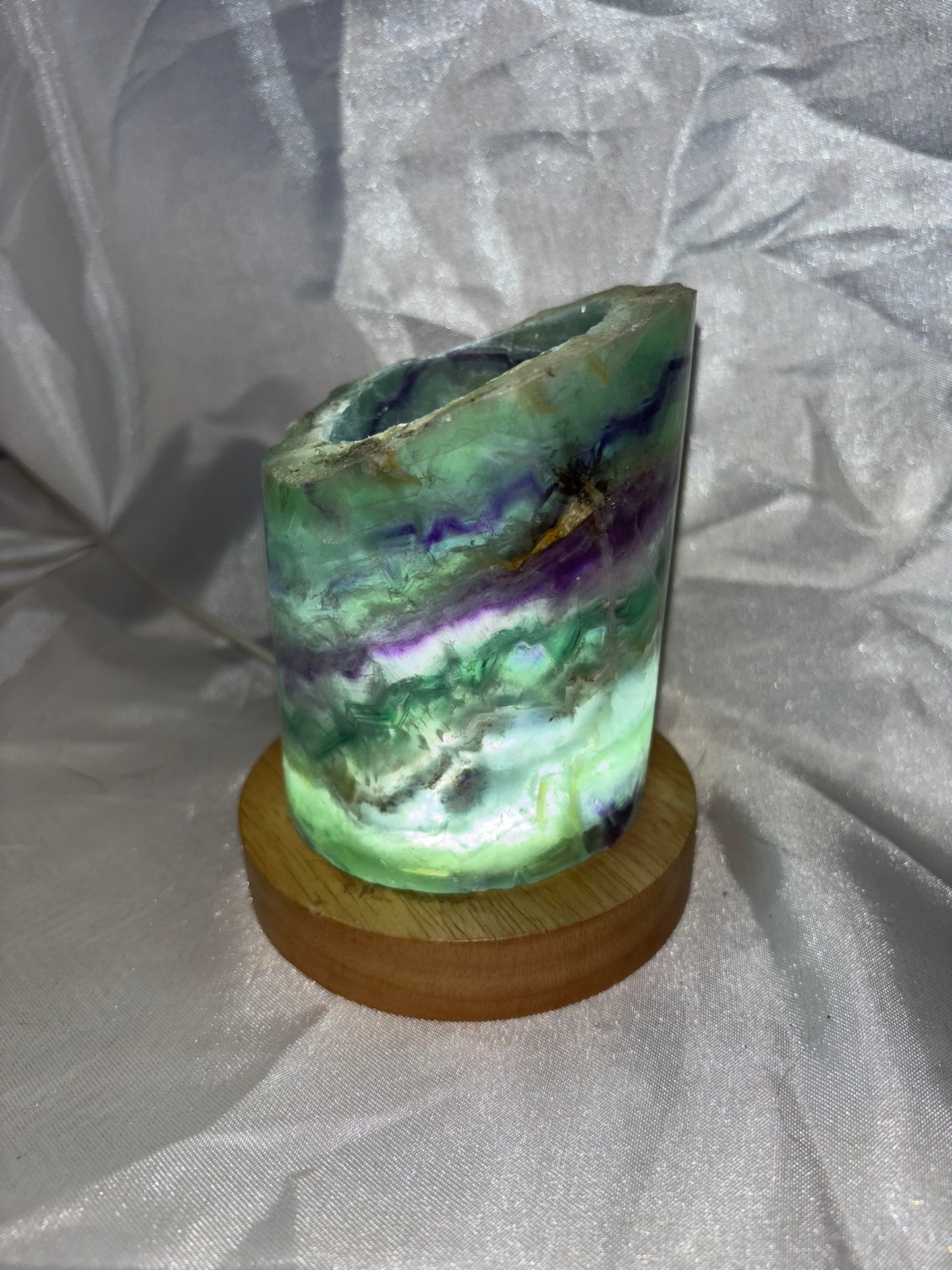 Fluorite Hollow Column, for tea light or light stand 8A-E - Rainbow colors