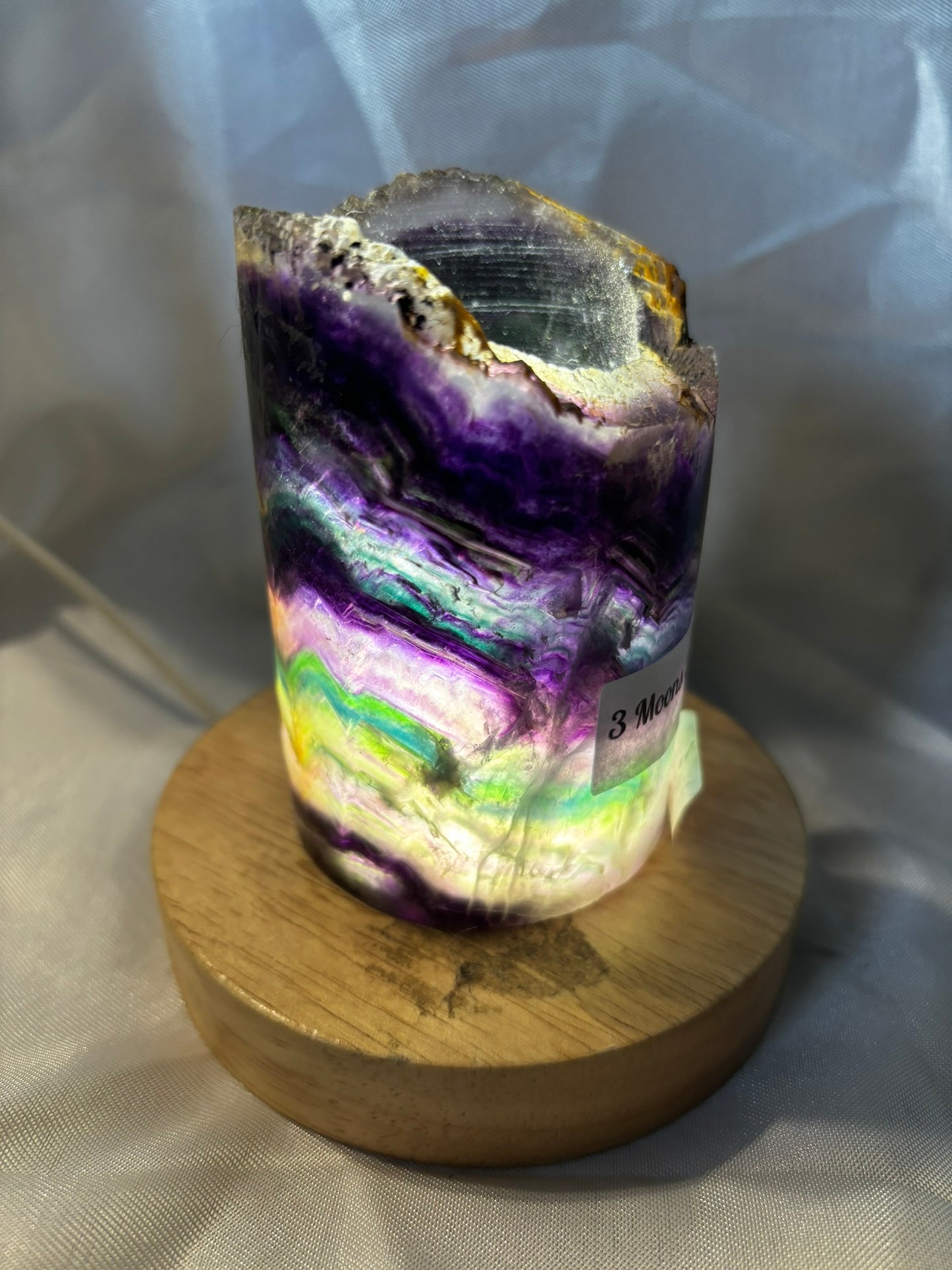 Fluorite Hollow Column, for tea light or light stand 8A-E - Rainbow colors