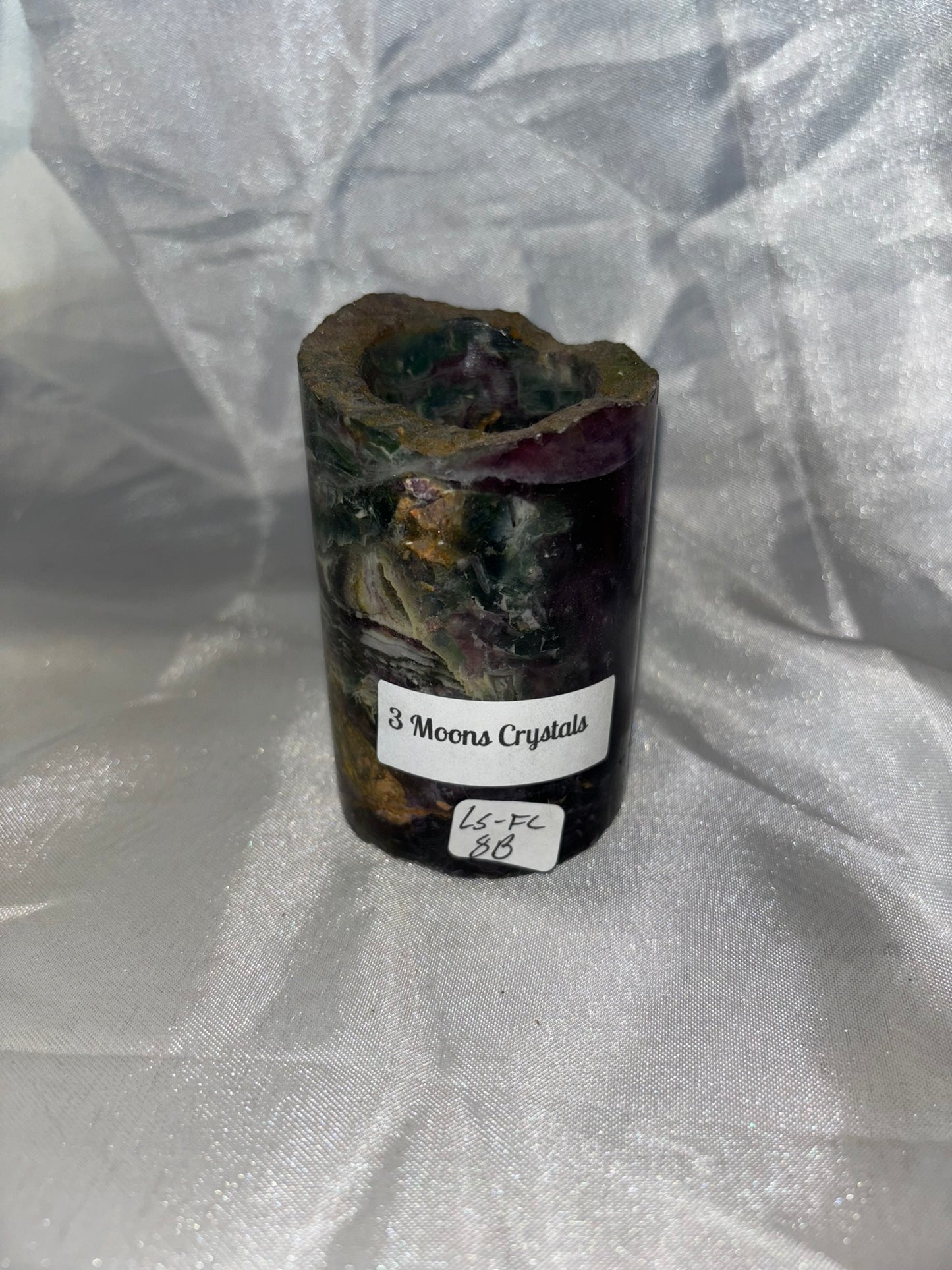 Fluorite Hollow Column, for tea light or light stand 8A-E - Rainbow colors