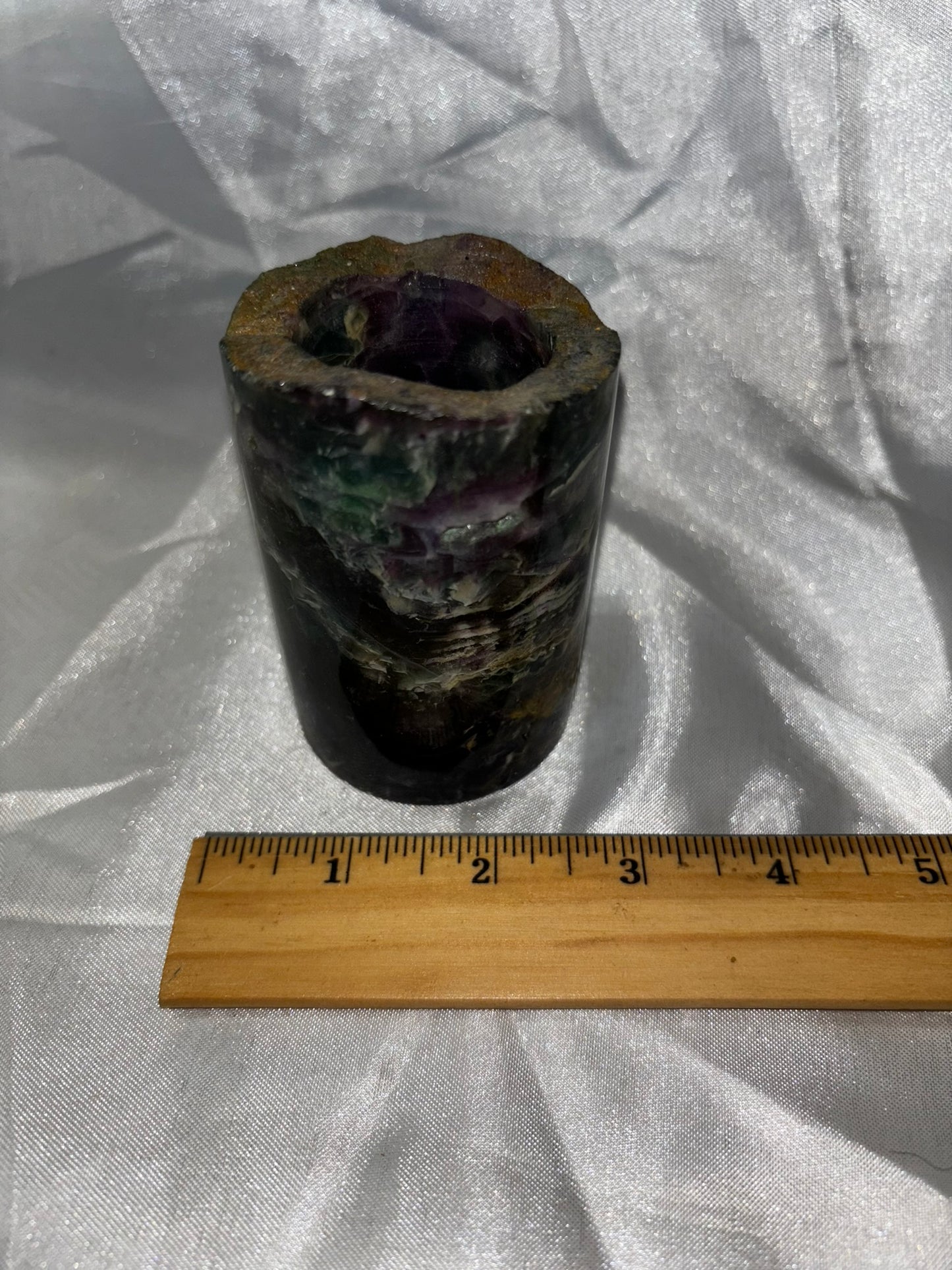 Fluorite Hollow Column, for tea light or light stand 8A-E - Rainbow colors