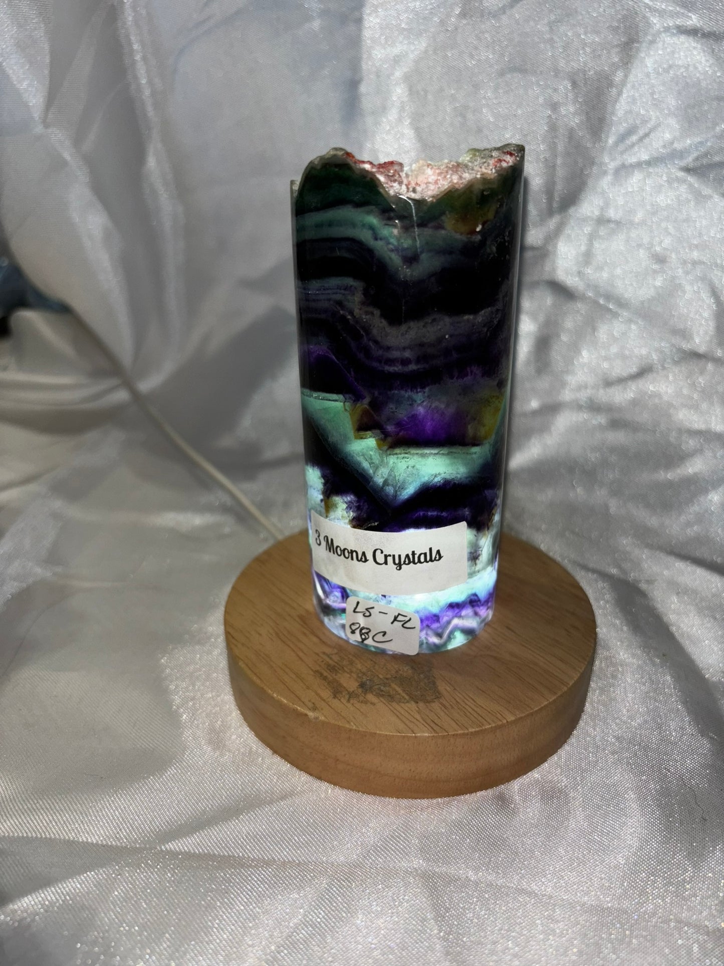 Fluorite Hollow Column, for tea light or light stand 8A-E - Rainbow colors