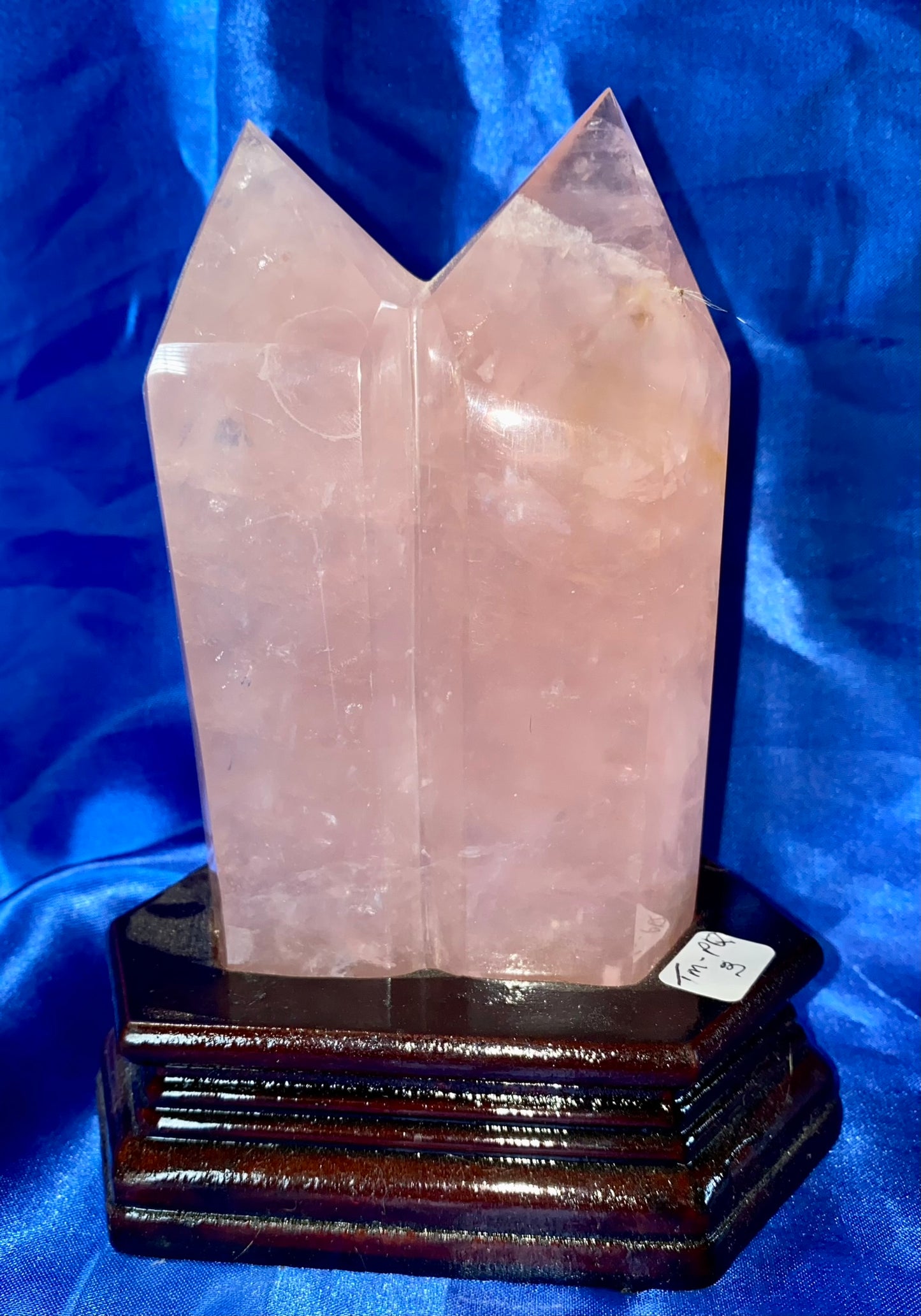 Rose Quartz Double Tower w/Custom wooden stand