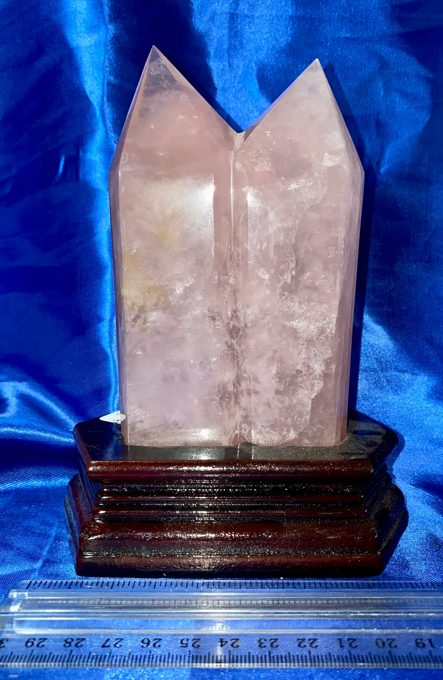 Rose Quartz Double Tower w/Custom wooden stand