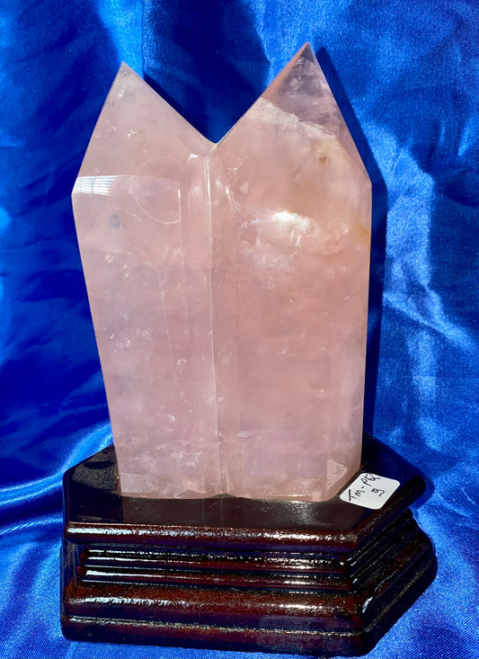 Rose Quartz Double Tower w/Custom wooden stand