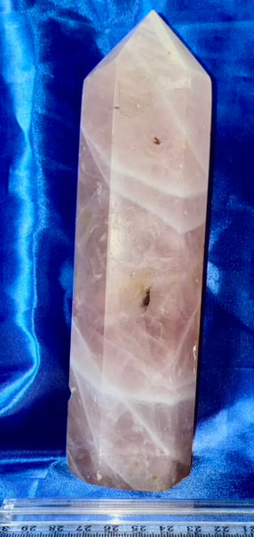 Rose Quartz Tower m2 - polished pink stone sculpture with multicolor glaze