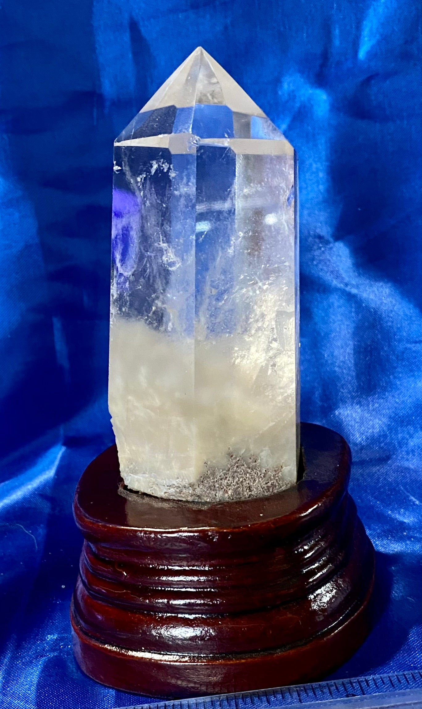 Clear Quartz Tower with Custom-carved Wooden Stand s7