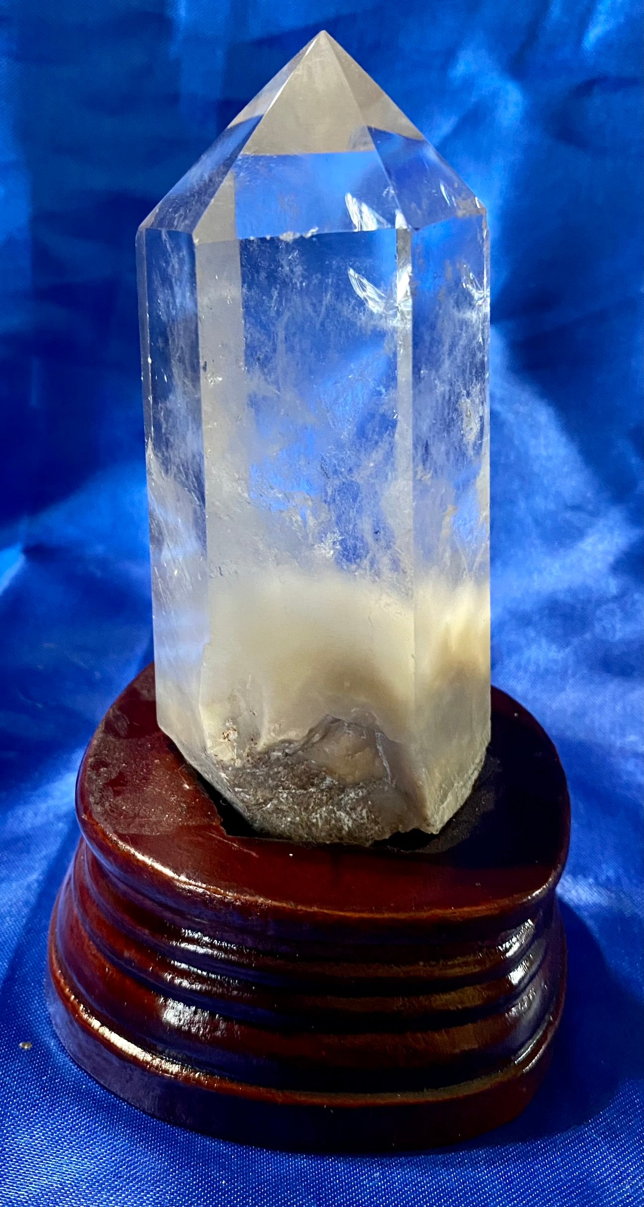 Clear Quartz Tower with Custom-carved Wooden Stand s7