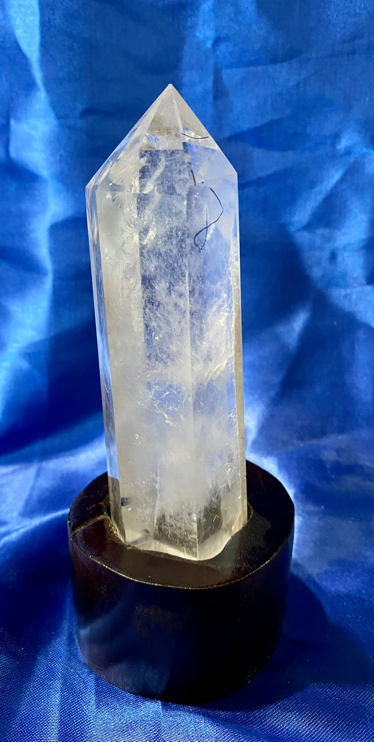 Clear Quartz Tower with Custom-carved Wooden Stand s2