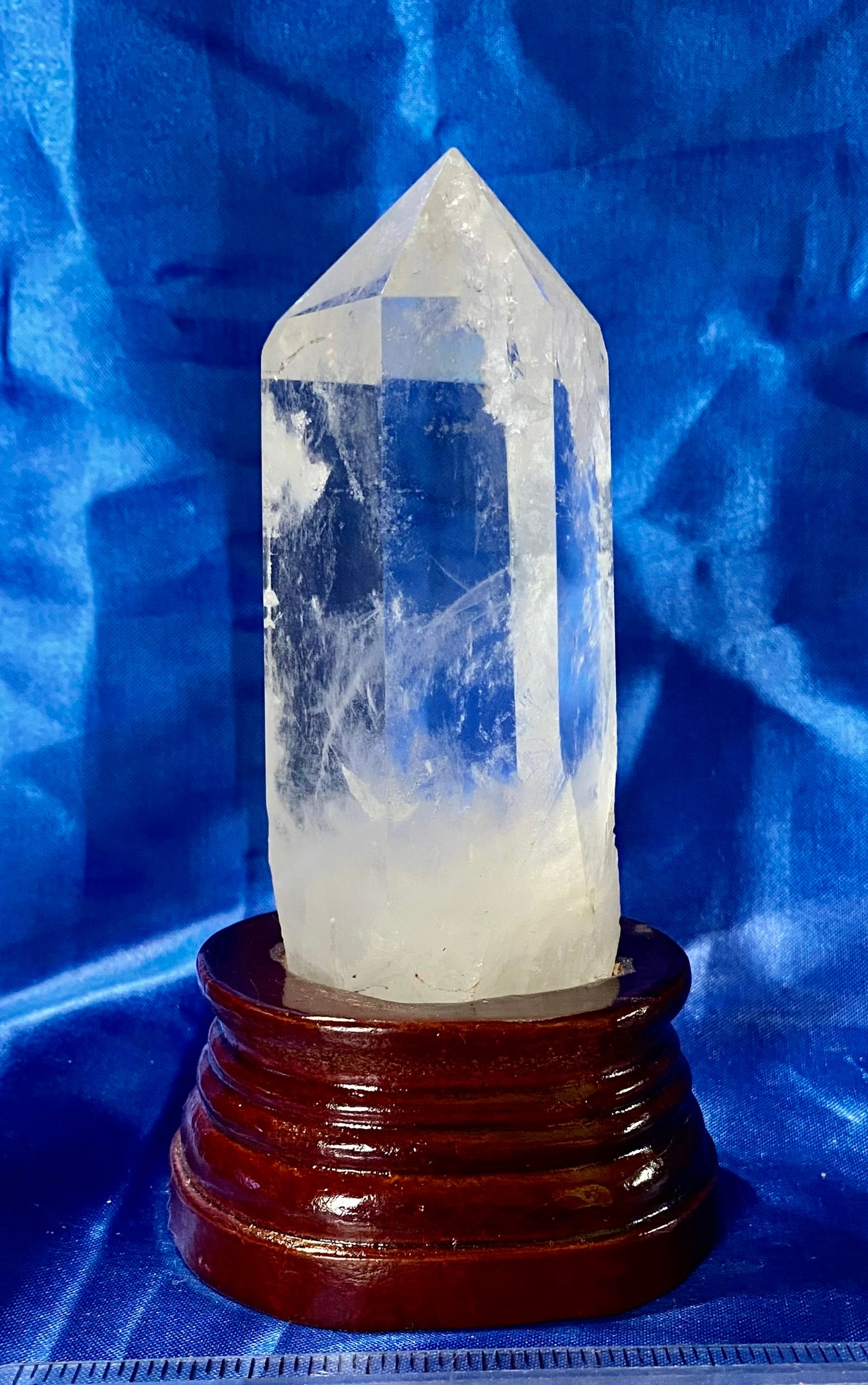 Clear Quartz Tower with Custom-carved Wooden Stand s3