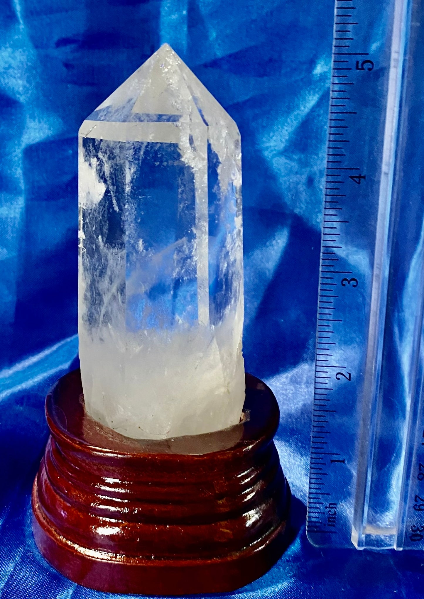 Clear Quartz Tower with Custom-carved Wooden Stand s3