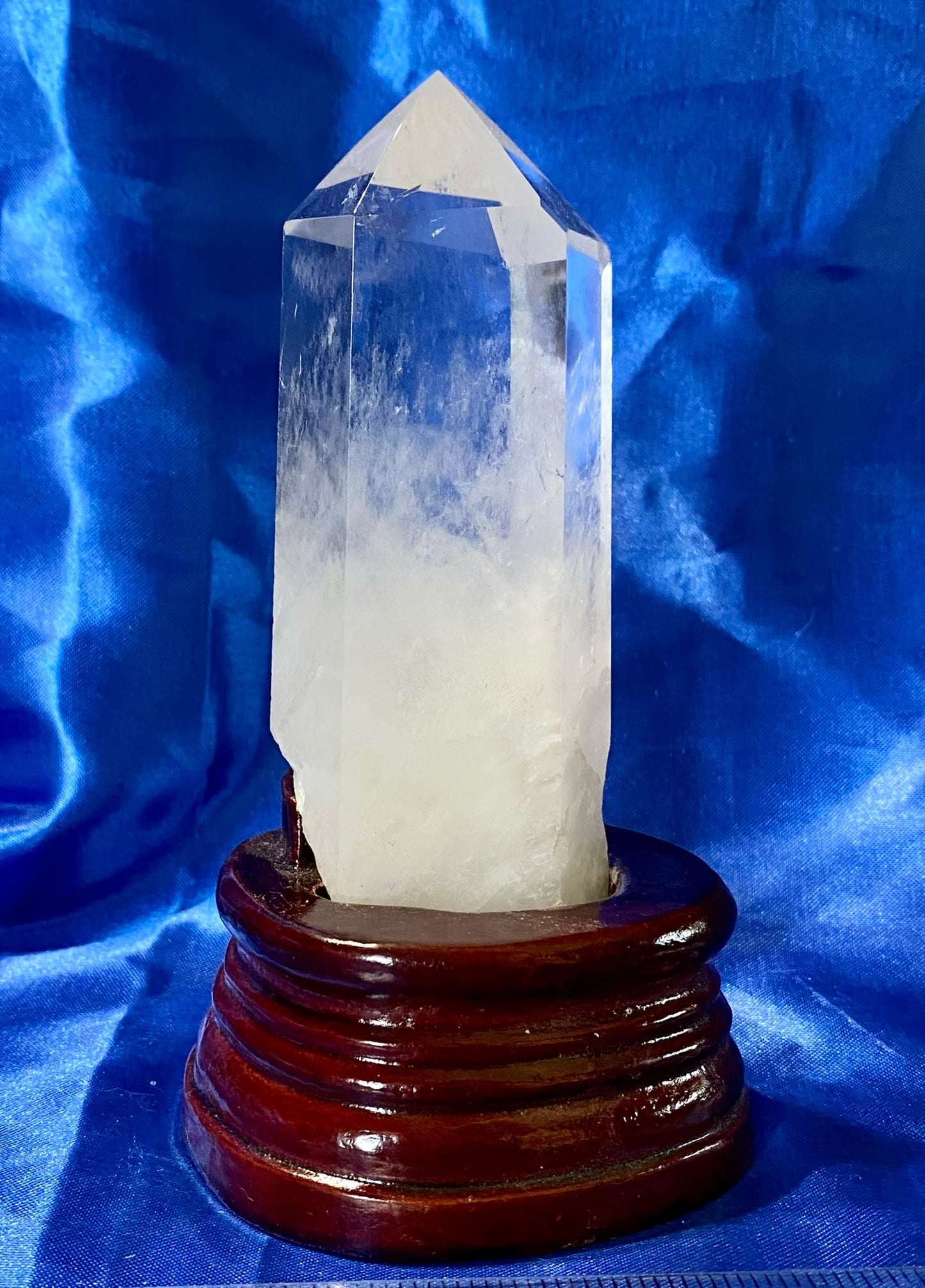 Clear Quartz Tower with Custom-carved Wooden Stand s6