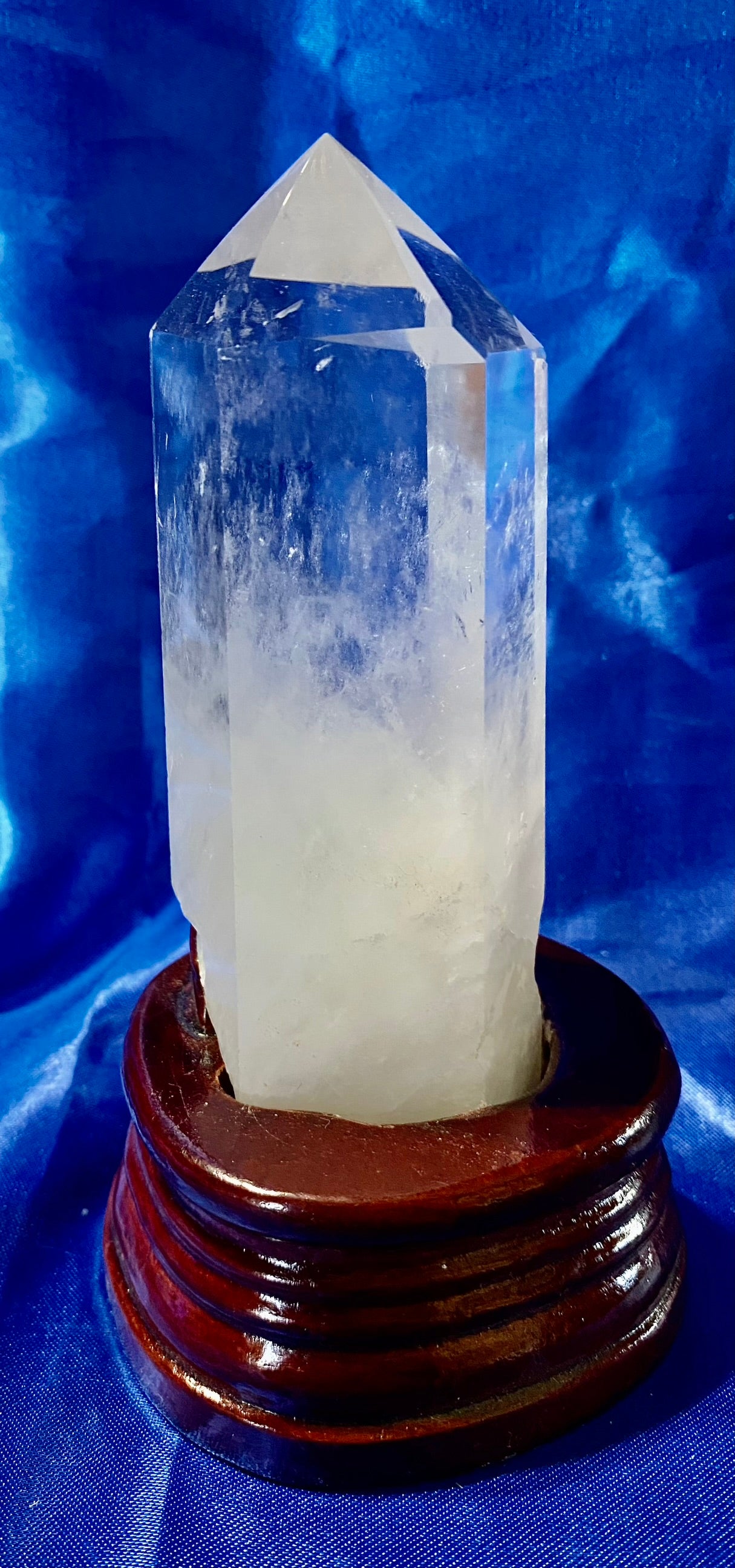 Clear Quartz Tower with Custom-carved Wooden Stand s6