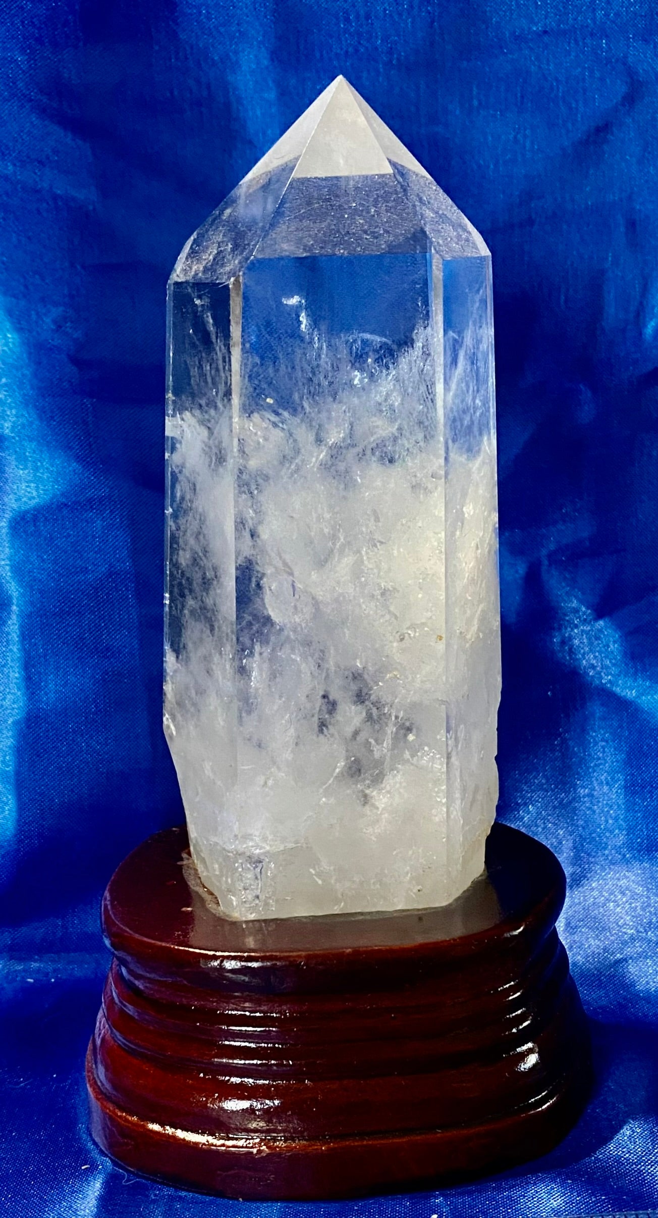 Clear Quartz Tower with Custom-carved Wooden Stand m4