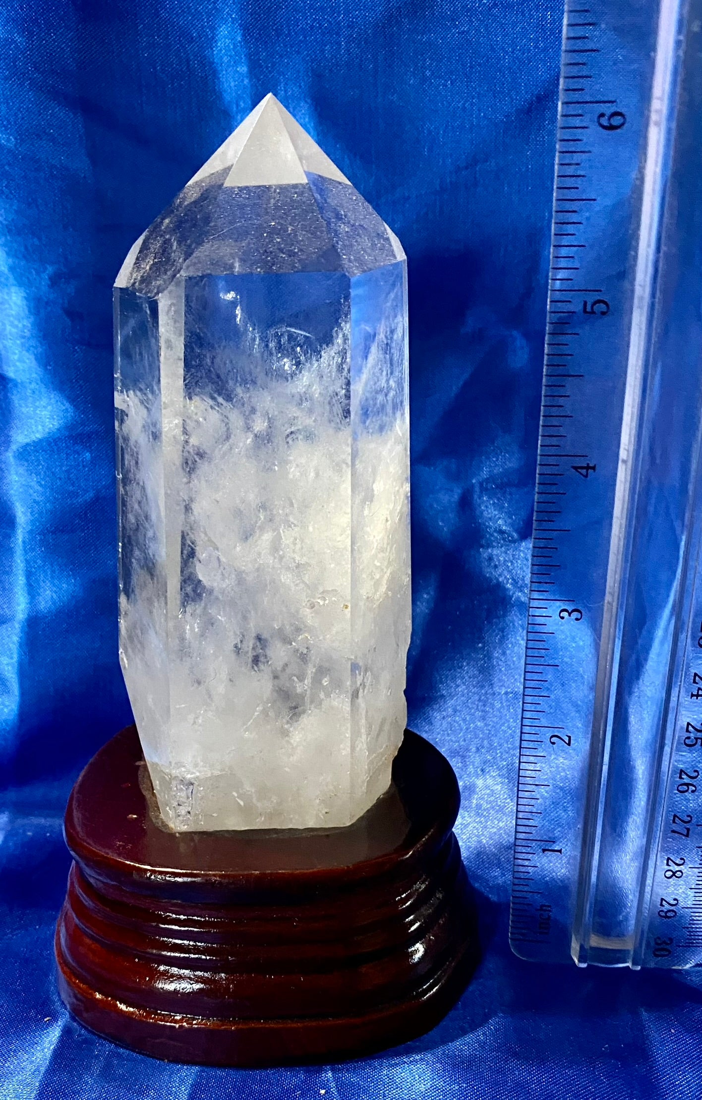 Clear Quartz Tower with Custom-carved Wooden Stand m4