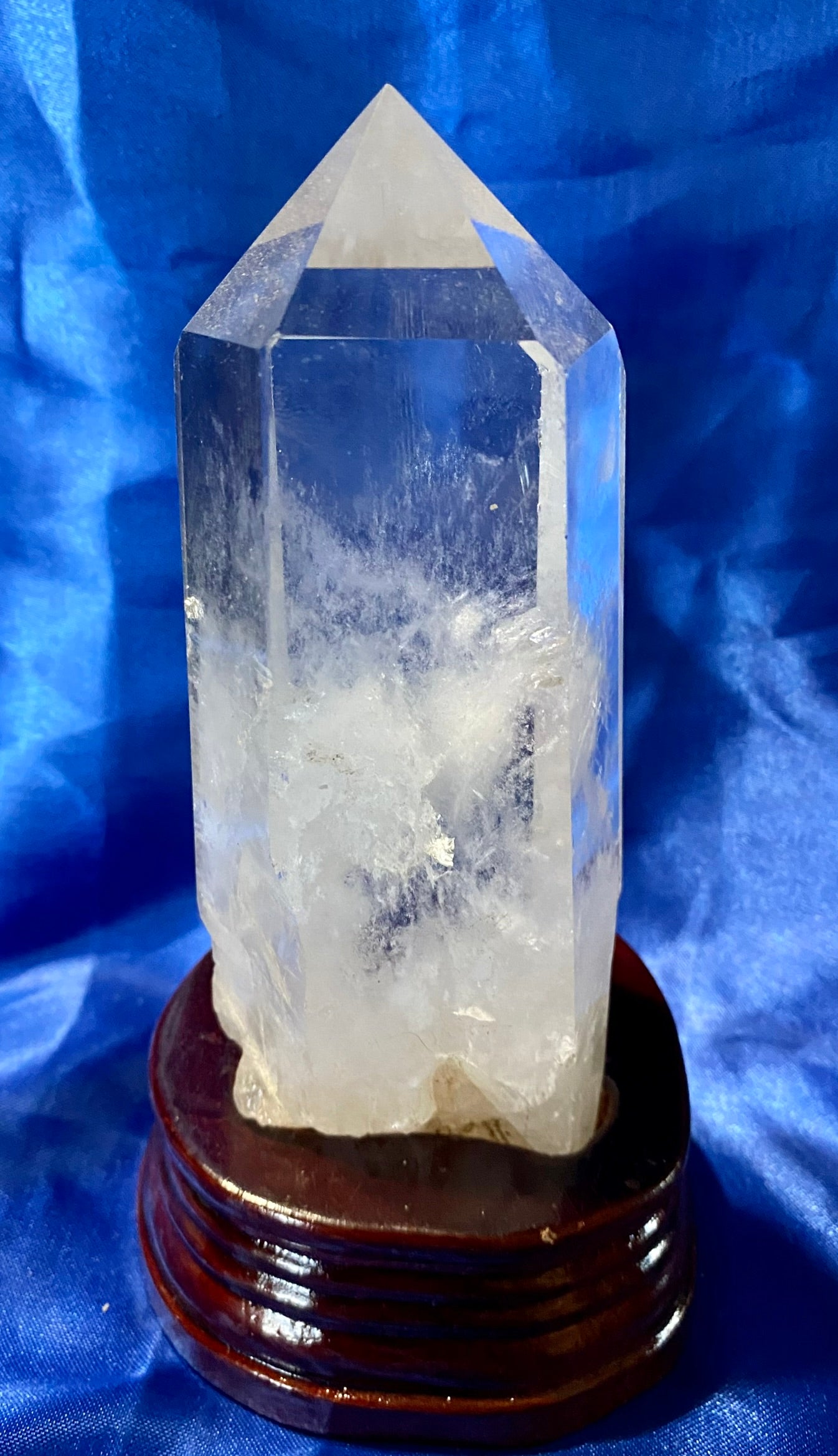 Clear Quartz Tower with Custom-carved Wooden Stand m4