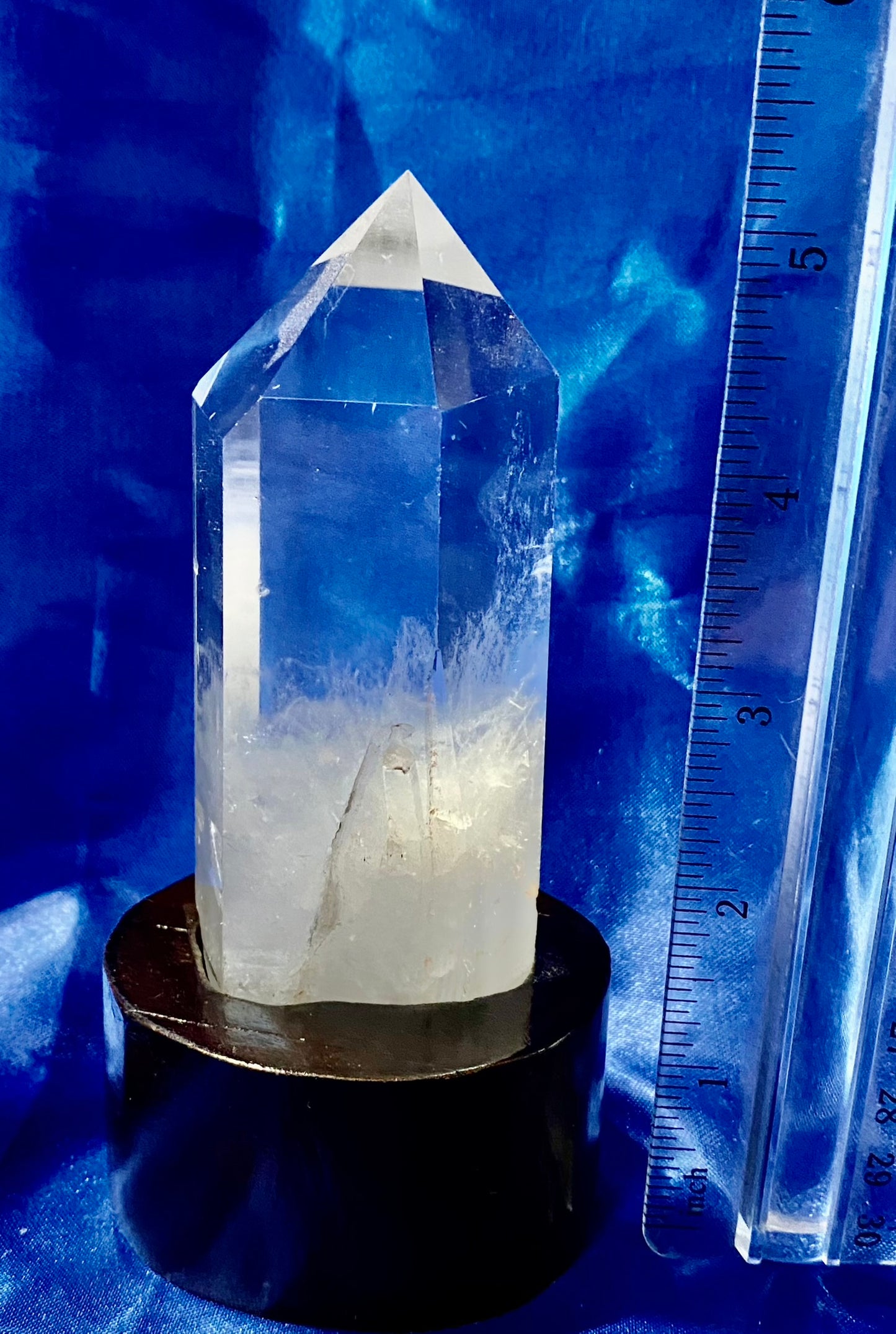 Clear Quartz Tower with Custom-carved Wooden Stand s5